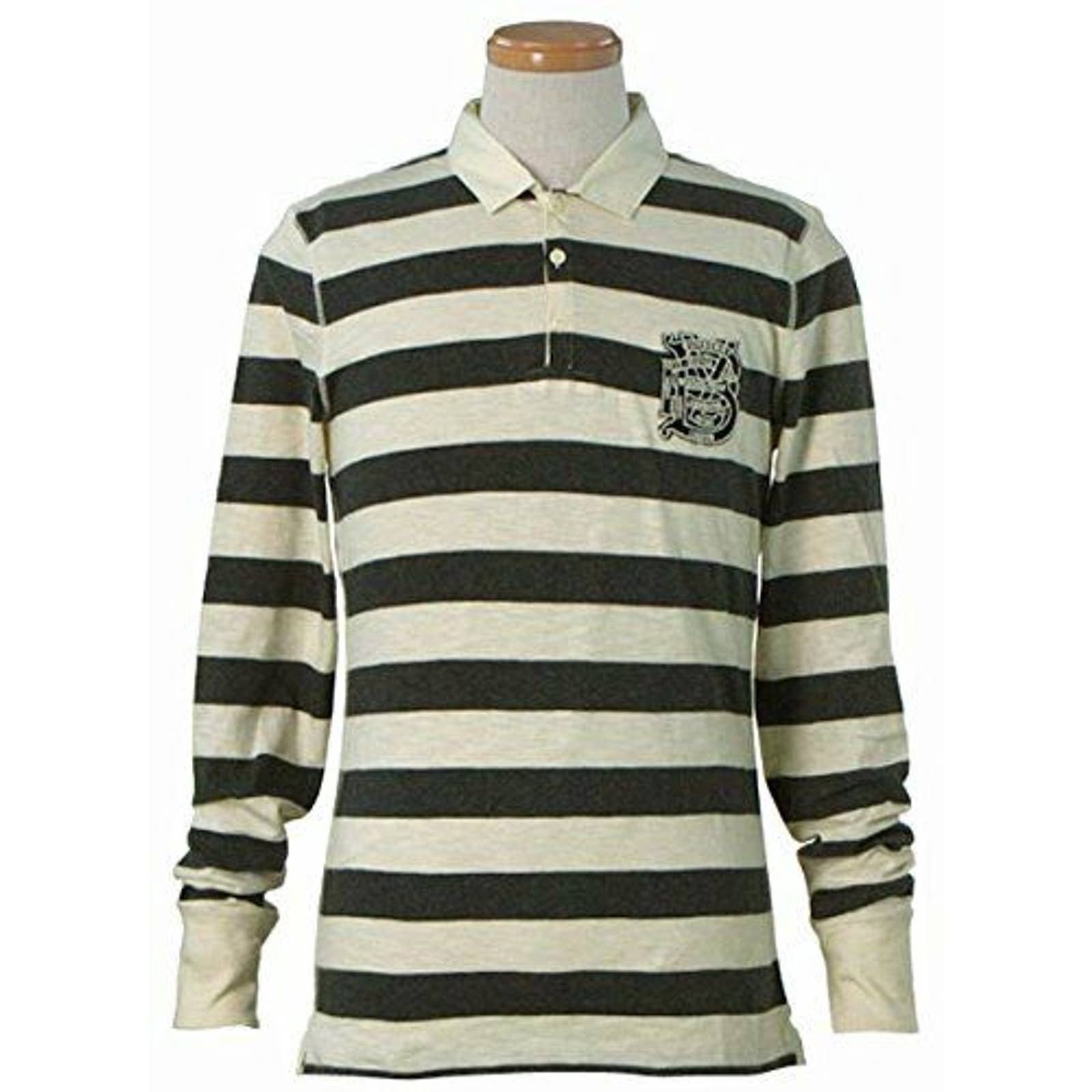 image of Burberry Charcoal Natural White Striped Cotton Long Polo Shirt S in Grey, Men's (Size Small)