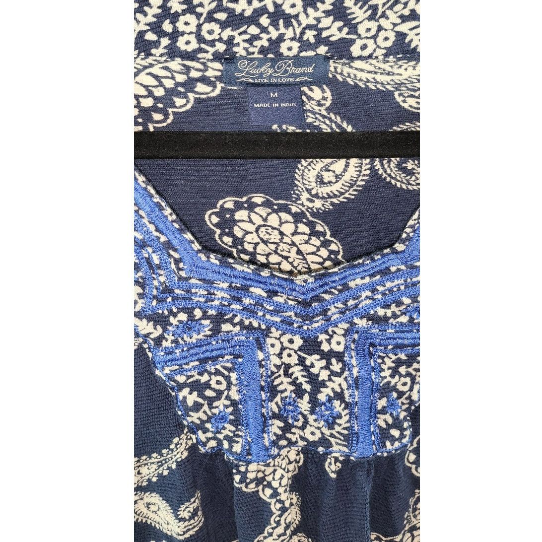 Lucky Brand Lucky Brand Top Navy Ivory Paisley Embroidered Blouse Size M Size M / US 6-8 / IT 42-44 - 5 Thumbnail