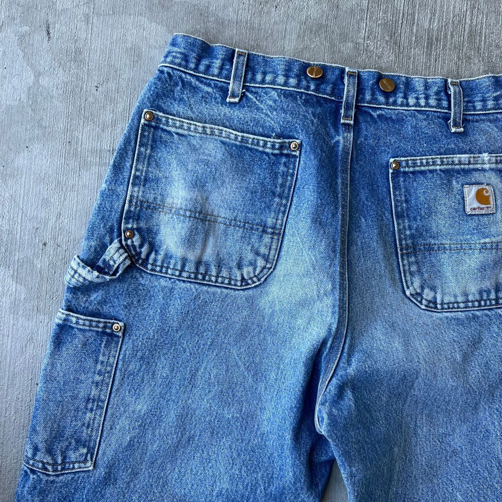 Carhartt × Vintage Carhartt faded blue denim double knee work carpenter pants Size US 32 / EU 48 - 13 Thumbnail