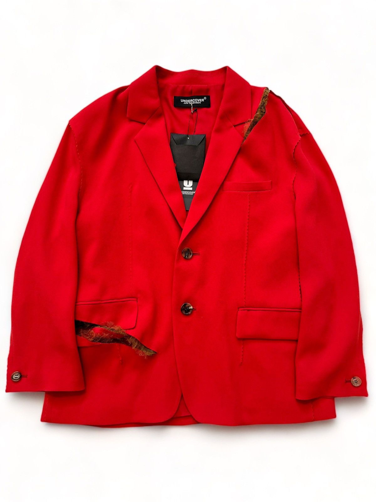 Undercover (Sz 1) $1,140 Silk Acetate Split Deconstructed Red Blazer Size S / US 4 / IT 40 - 3 Thumbnail