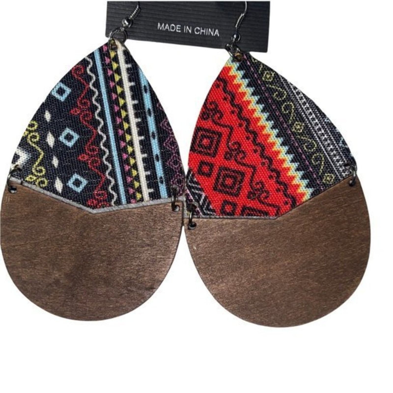 Other NWT Wooden Fabric Covered Boho Aztec Dangle Earrings Black Size ONE SIZE - 3 Thumbnail