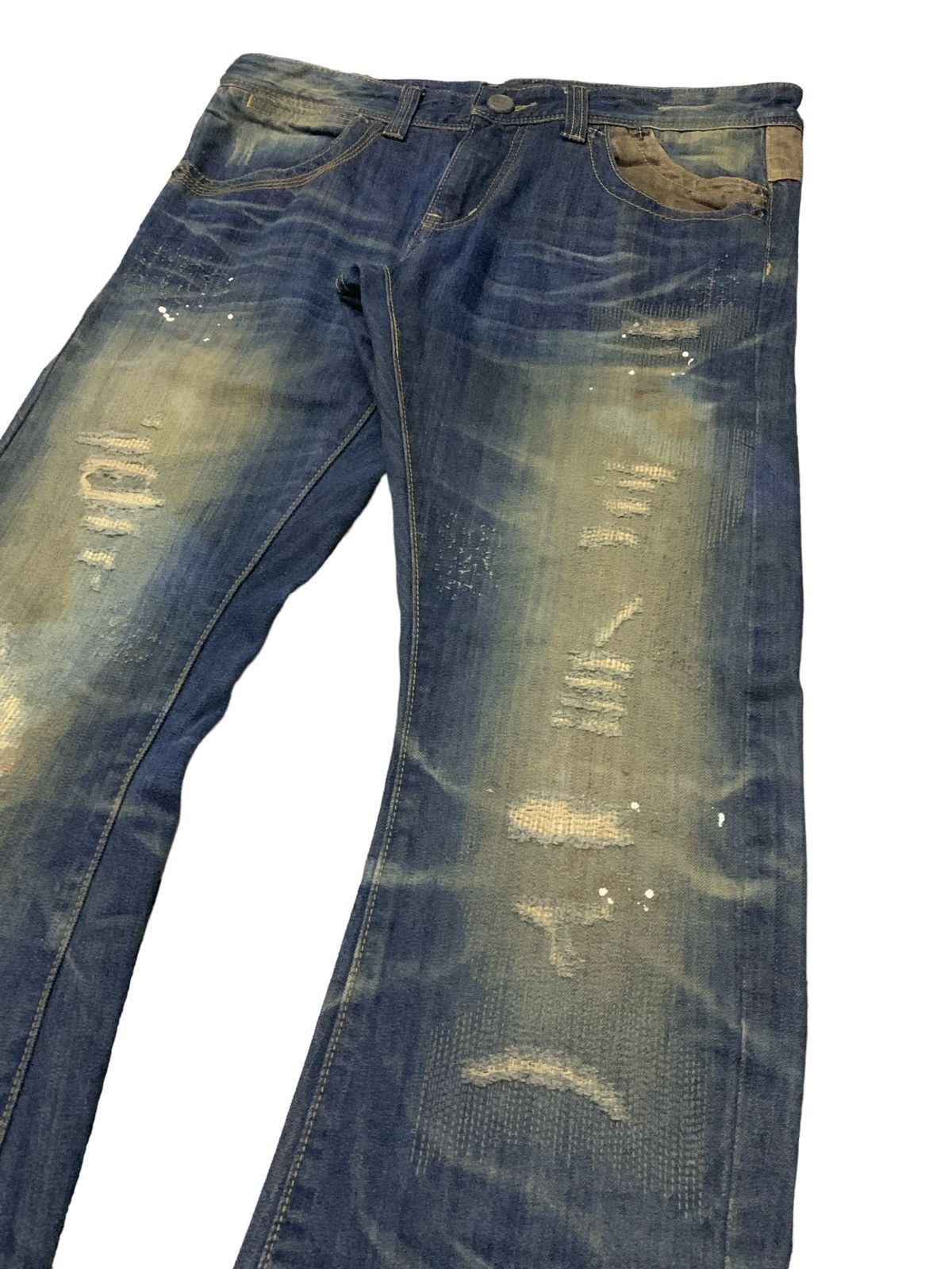 Hysteric Glamour Beguin Kyoto Japan Muddy Boro Distressed Flared Jeans Size US 32 / EU 48 - 4 Thumbnail