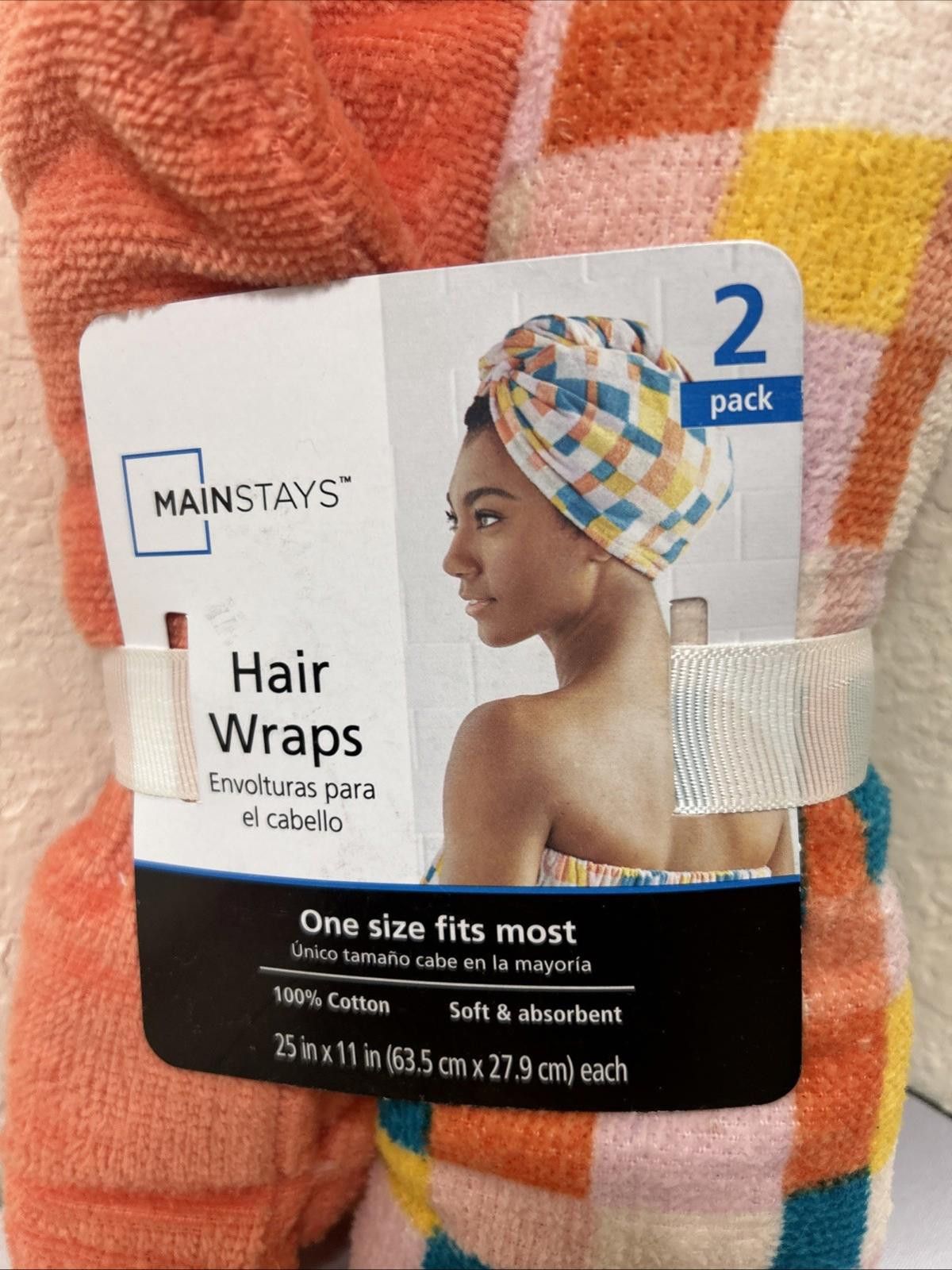 Designer Hair Wraps Melon/Teal 11” X 25” 2Pk 100% Cotton Mainstays Size ONE SIZE - 2 Thumbnail