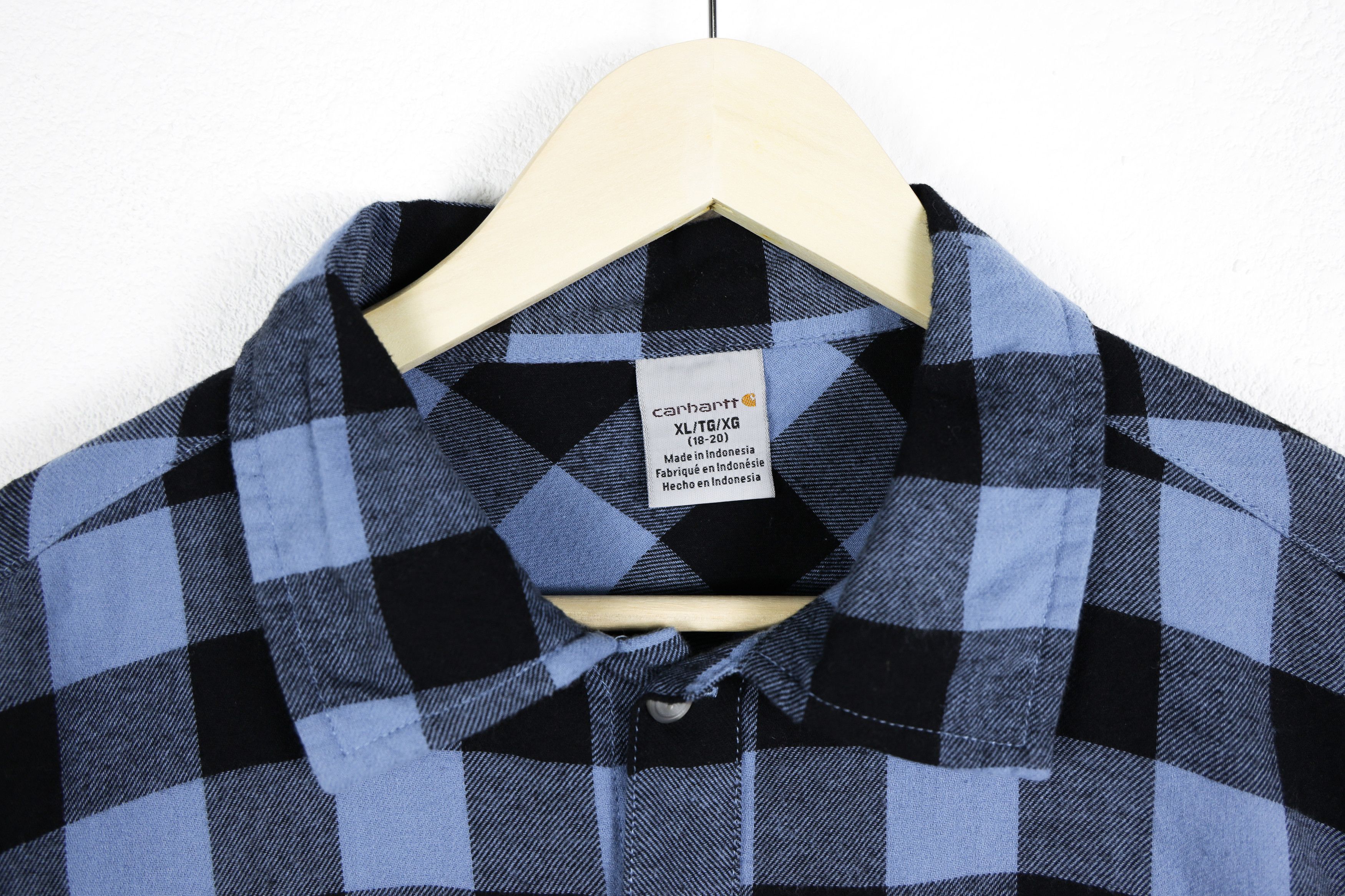 Carhartt × Flannel Vintage Carhartt Pocket Logo Blue Black Check Flannel Shirt Size US S / EU 44-46 / 1 - 5 Thumbnail