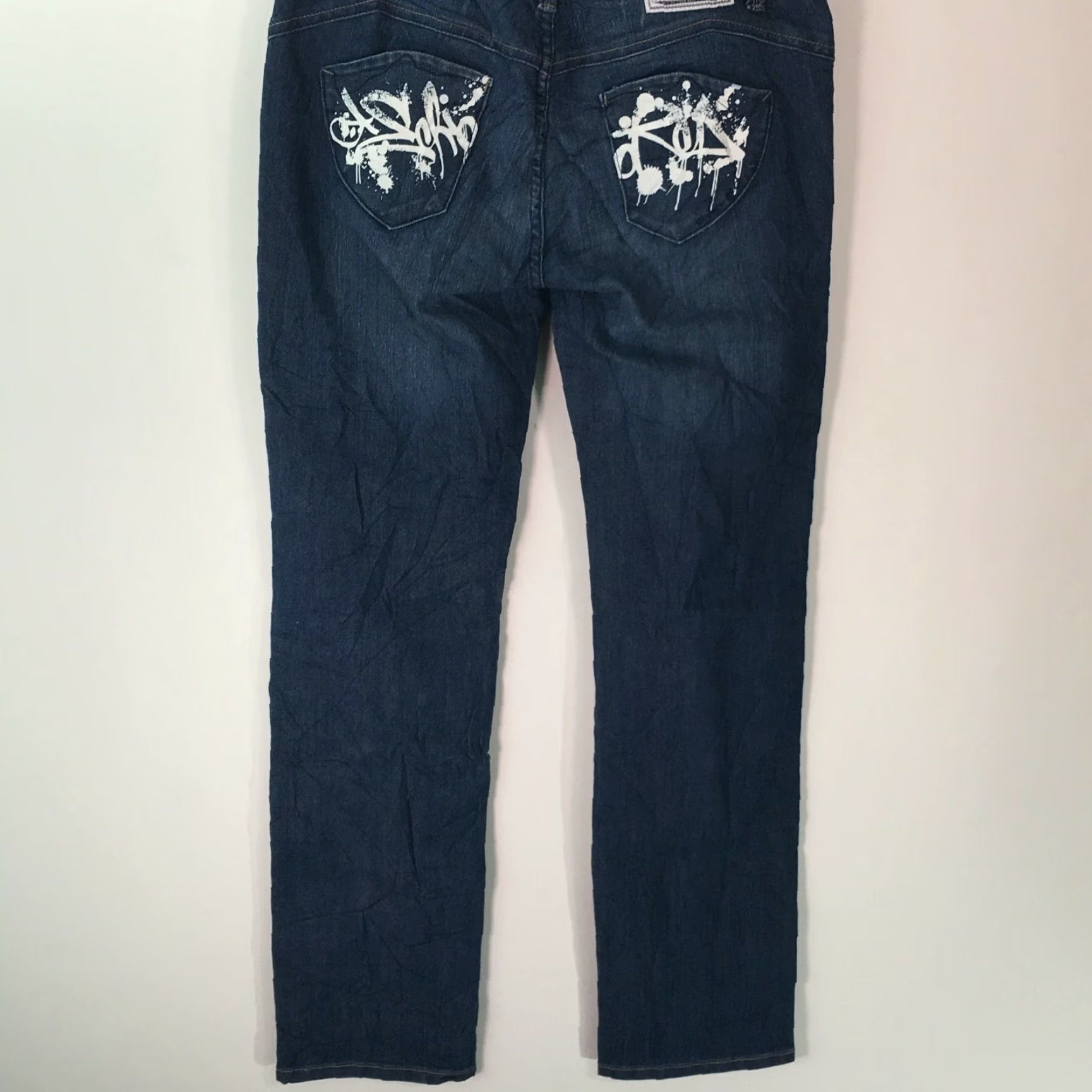 Denime VINTAGE Ecko Red Womens Jeans Distressed Blue Denim Size 13 Regular Low Rise Stretch 34 Inseam 5-Pocket Design Mens? Size 34" / US 12 / IT 48 - 2 Thumbnail