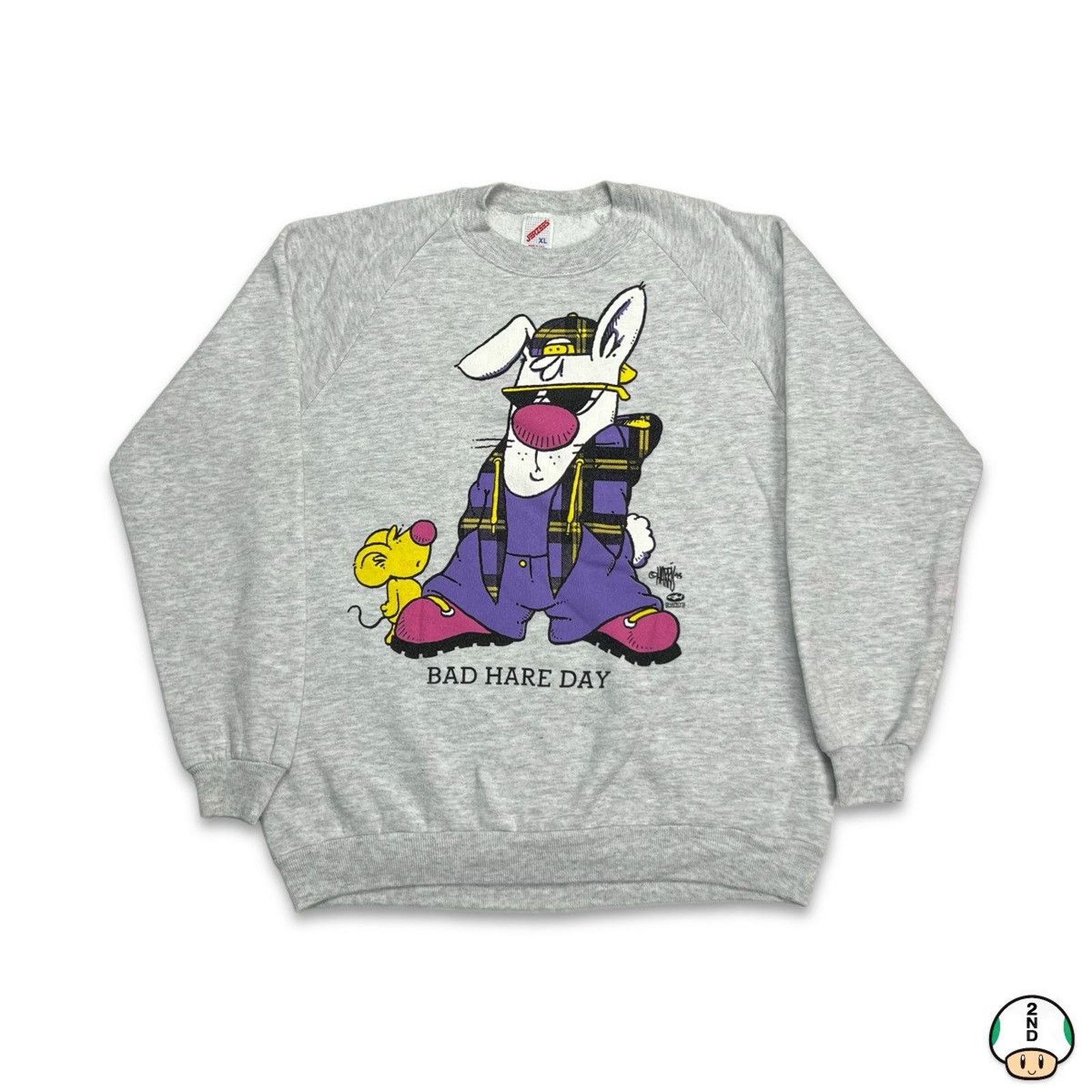 Jerzees × Vintage Vintage 1995 Jerzees Bad Hare Day Sweatshirt Bunny Graphic Size US L / EU 52-54 / 3 - 1 Thumbnail