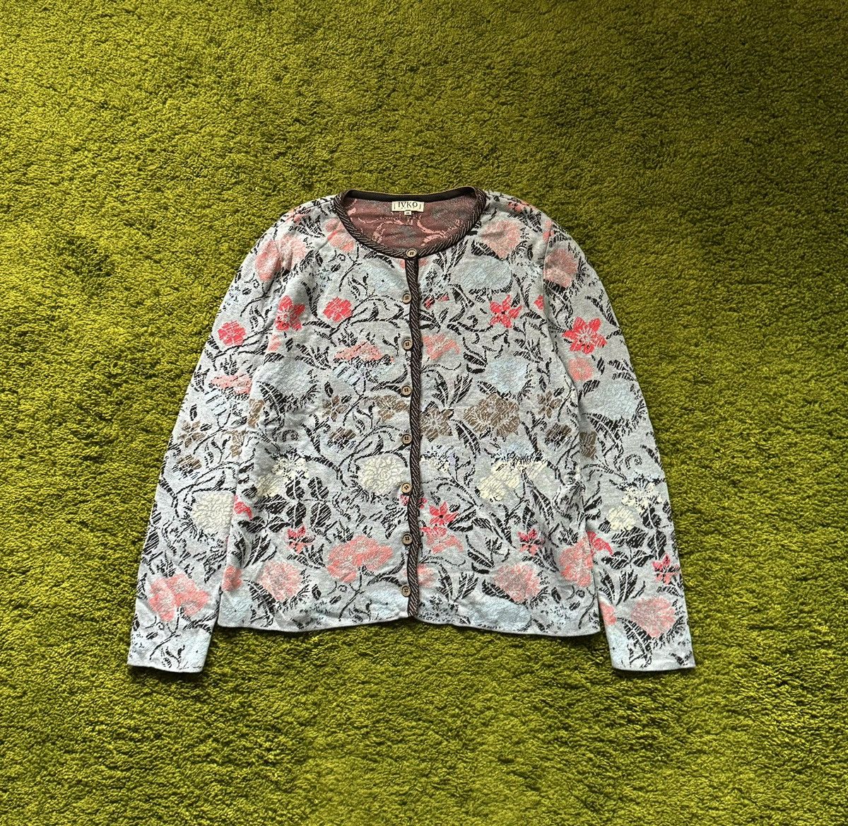 Designer Ivko jacquard floral pattern avant garde cardigan sweater Size L / US 10 / IT 46 - 1 Thumbnail