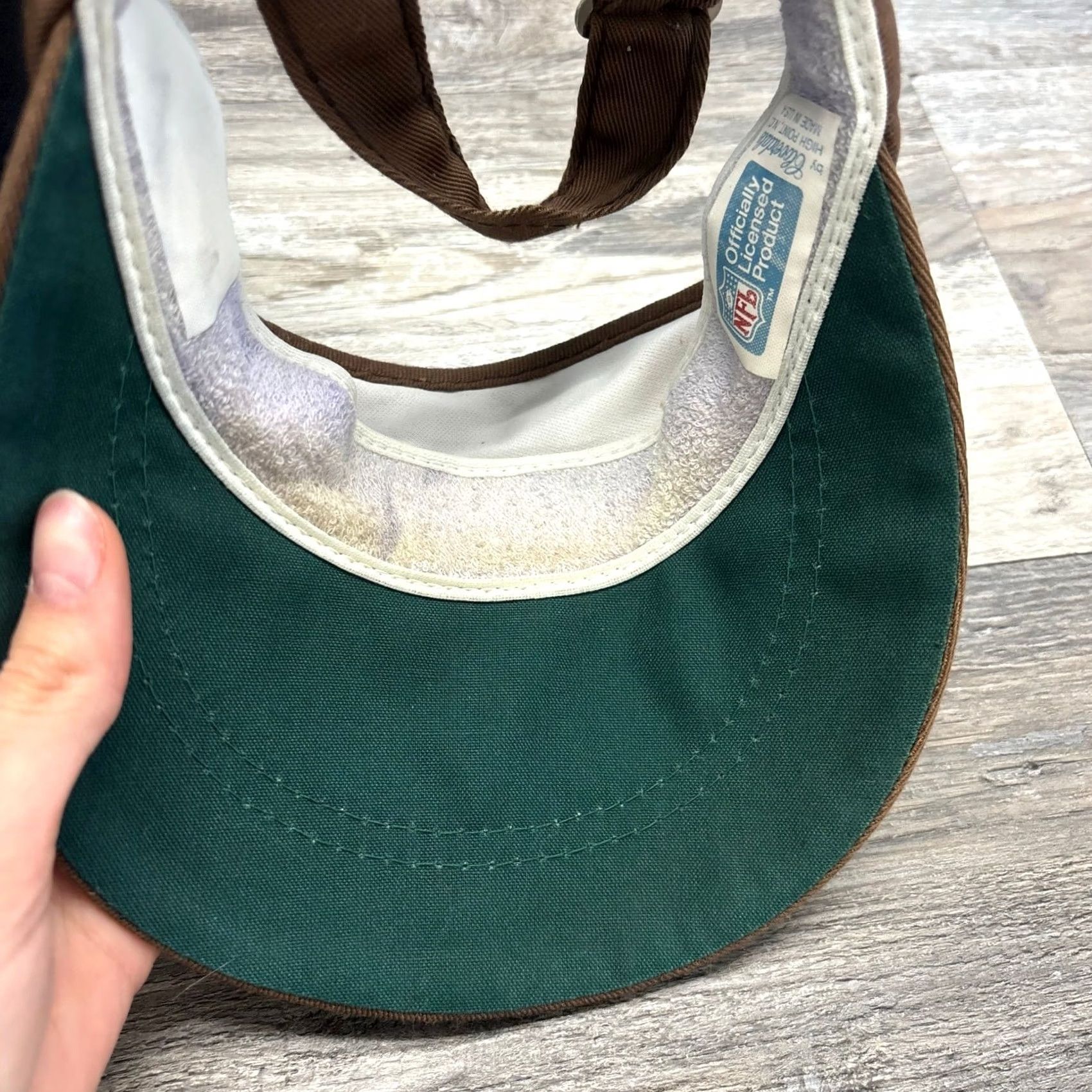 NFL NFL Cleveland Browns Visor Hat Mens One Size 70s 80s Cloverdale Logo Strapback Cap Brown White Orange Green Vintage Size ONE SIZE - 6 Thumbnail