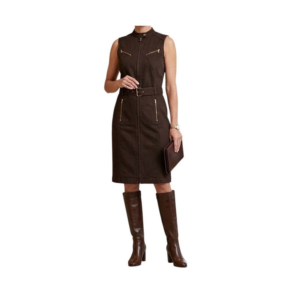 Lauren Ralph Lauren Lauren Ralph Lauren Brown Belted Zip Front Denim Dress Sz 6 Size M / US 6-8 / IT 42-44 - 3 Thumbnail