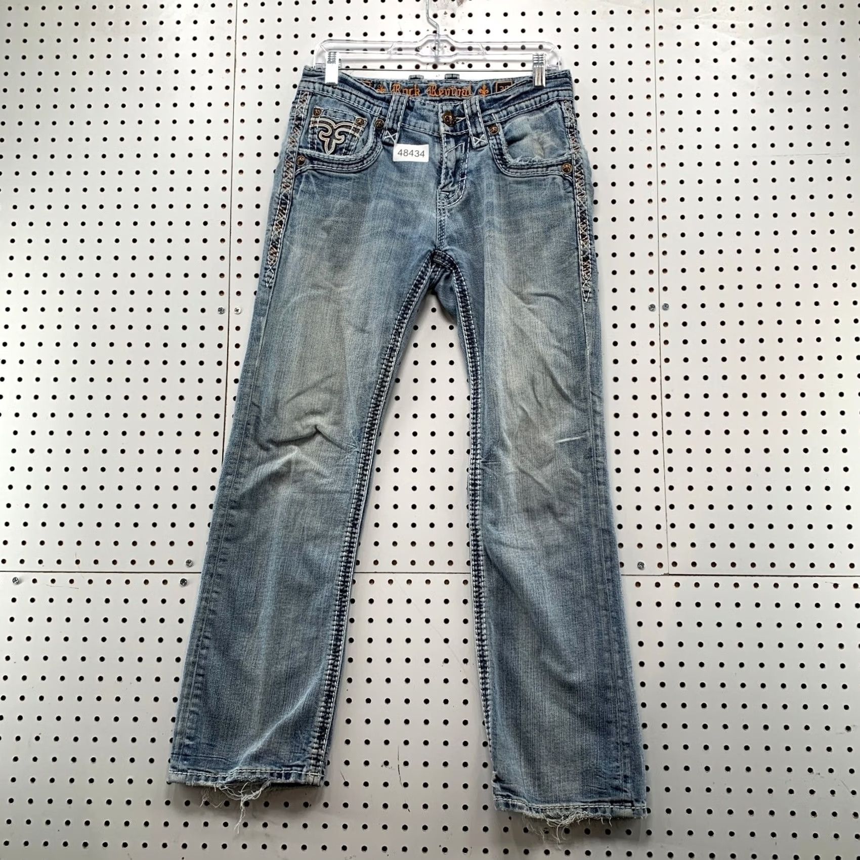 Vintage Rock Revival Denim Jeans Mens 30x29 Blue Slim Boot Cut Embroidered Leather Y2K Size US 30 / EU 46 - 2 Thumbnail