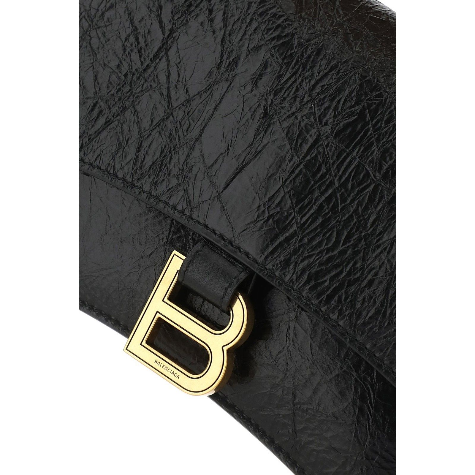 BALENCIAGA Crush Creased Effect Small Gold / Black Leather S
