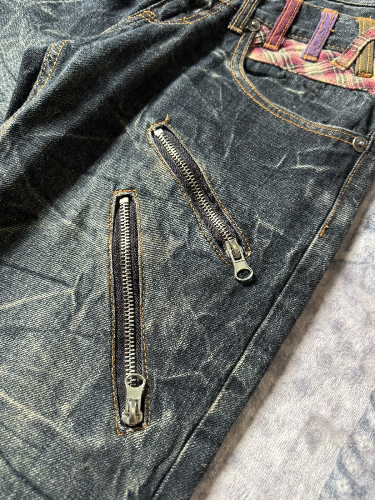Hysteric Glamour Nylaus Japan Double Waist Cracked Shadow Wash Edgy Jeans Size US 29 - 8 Thumbnail