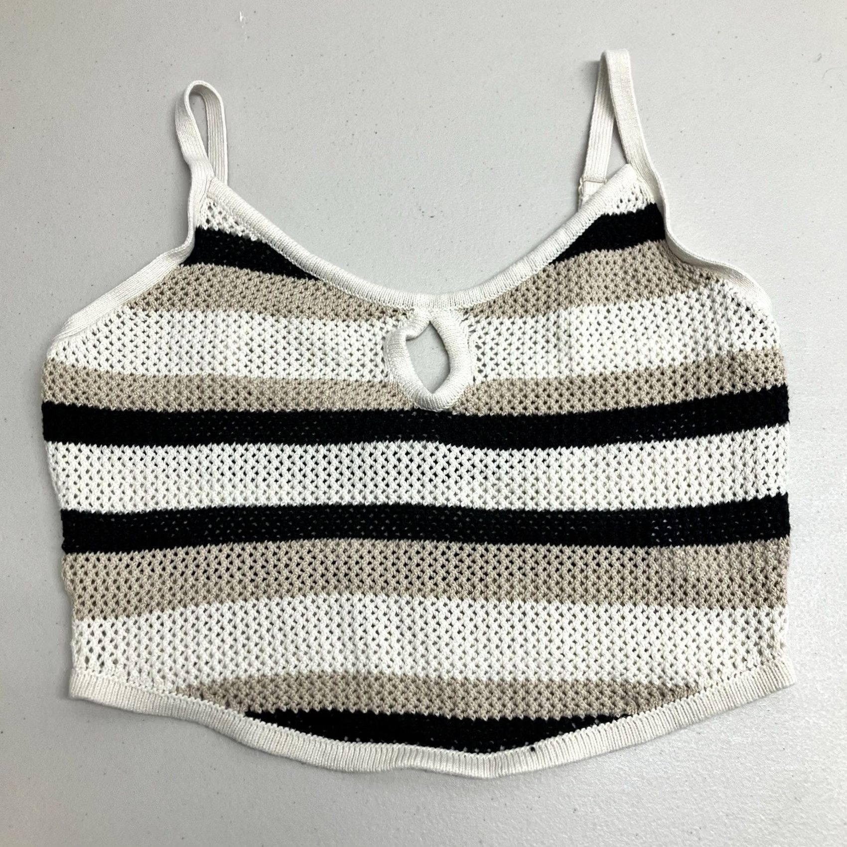 American Eagle Outfitters American Eagle Cropped Sweater Tank Top Striped Crochet Black White Tan Size M Women Size M / US 6-8 / IT 42-44 - 3 Thumbnail