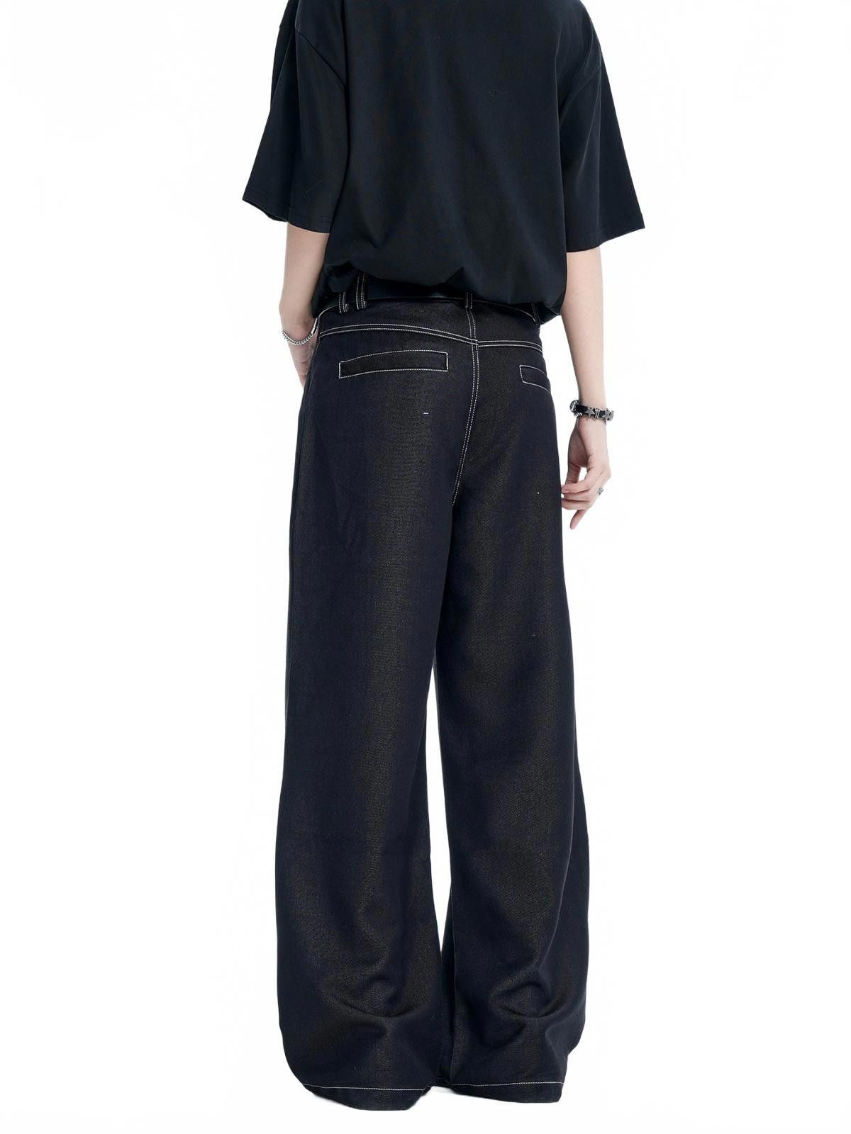 Japanese Brand Black Wide Leg Denim Jeans, Loose Fit Casual Pants Size US 32 / EU 48 - 5 Thumbnail