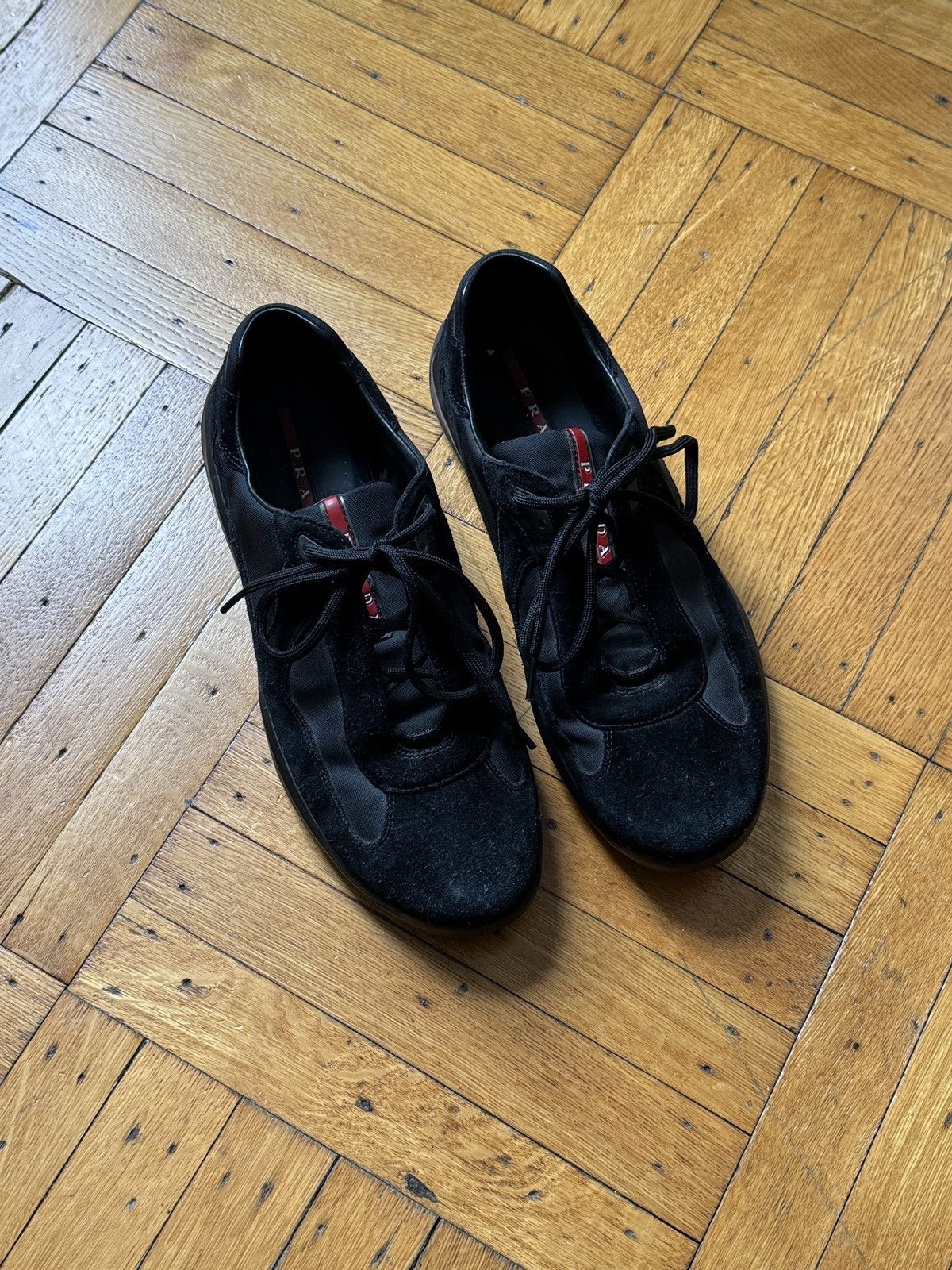Prada Americas Cup Suede "Triple Black" Sneaker Grailed