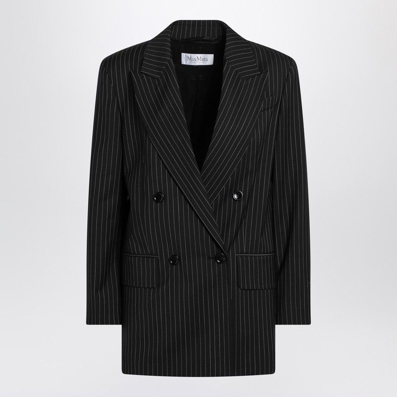 Max Mara Max Mara Black Pinstriped Double-Breasted Wool Jacket Size M / US 6-8 / IT 42-44 - 1 Thumbnail