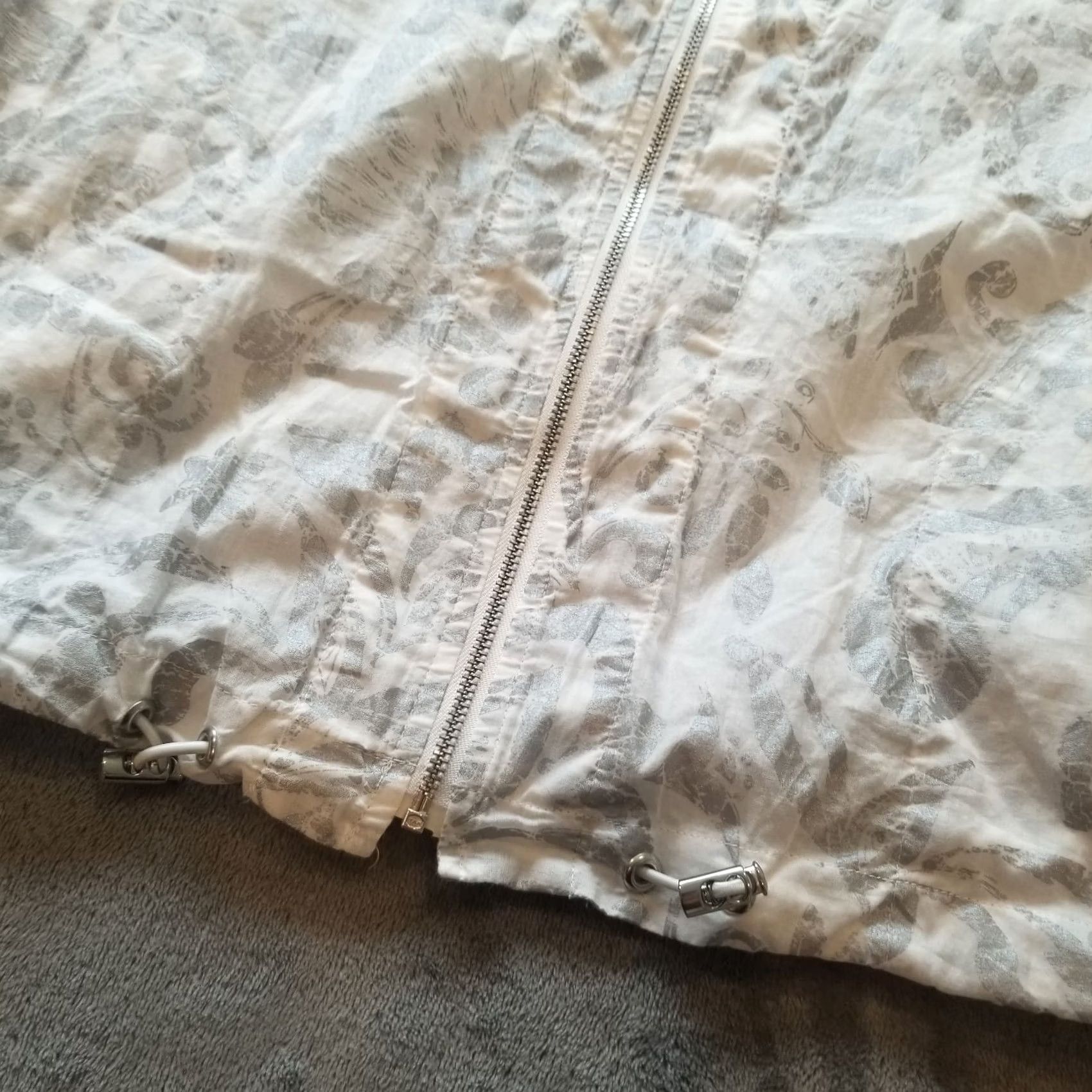 Vintage Chico's Womens Mock Neck Zip Front Paisley Bomber Jacket Sz 1 White Gray Cotton Size XS / US 0-2 / IT 36-38 - 7 Thumbnail