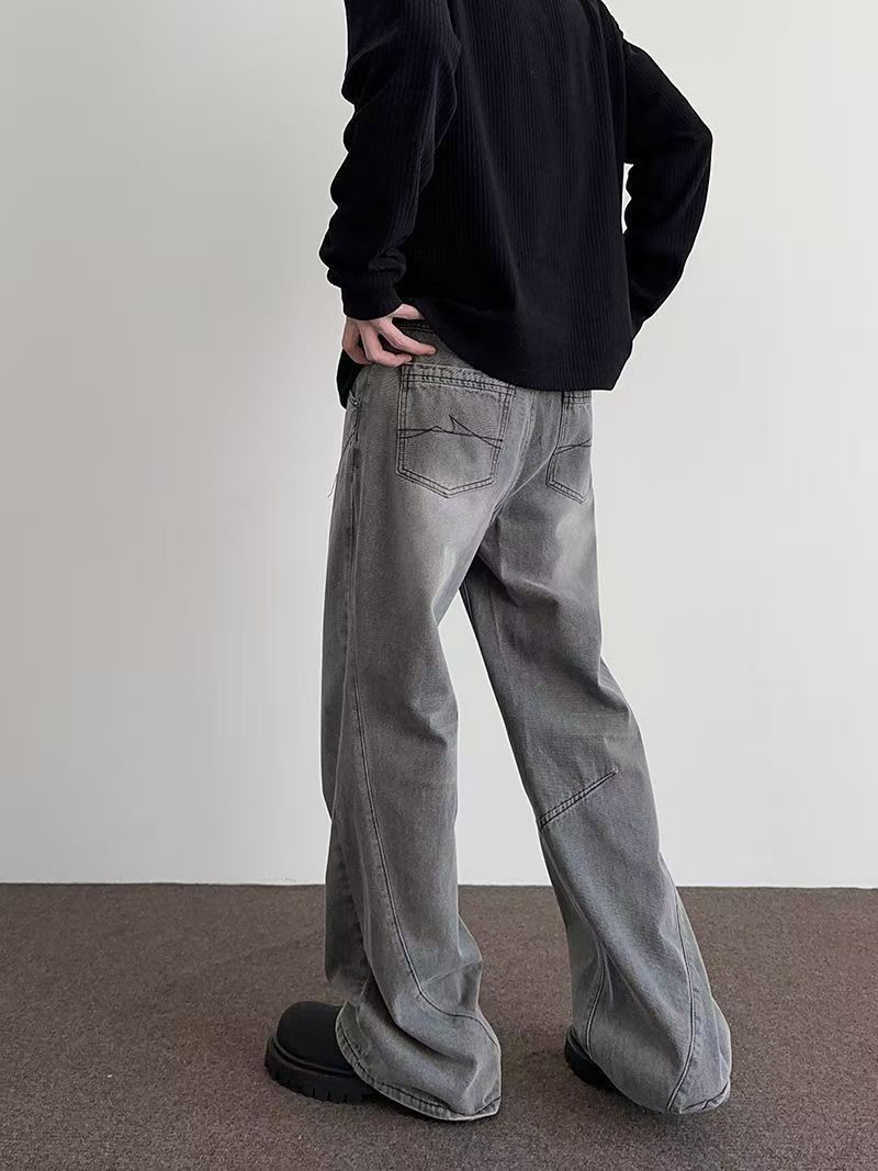 Jean Men's grey casual vintage distressed wide-leg jeans Size US 32 / EU 48 - 3 Thumbnail