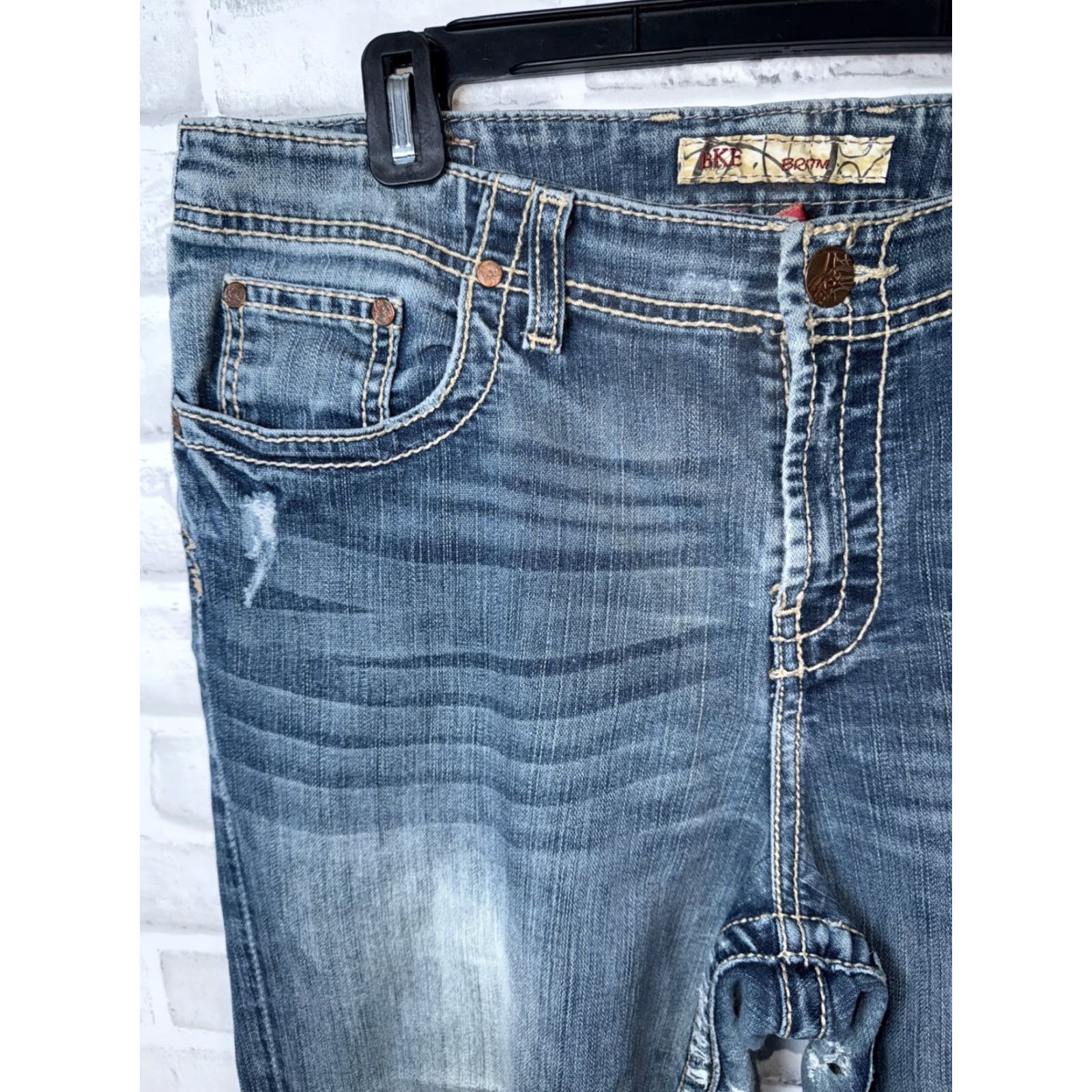 Vintage BKE Jeans Distressed Blue Denim Britni Straight Stretch Medium Wash Womens 34x29 Size 24" / US 00 / IT 34 - 3 Thumbnail