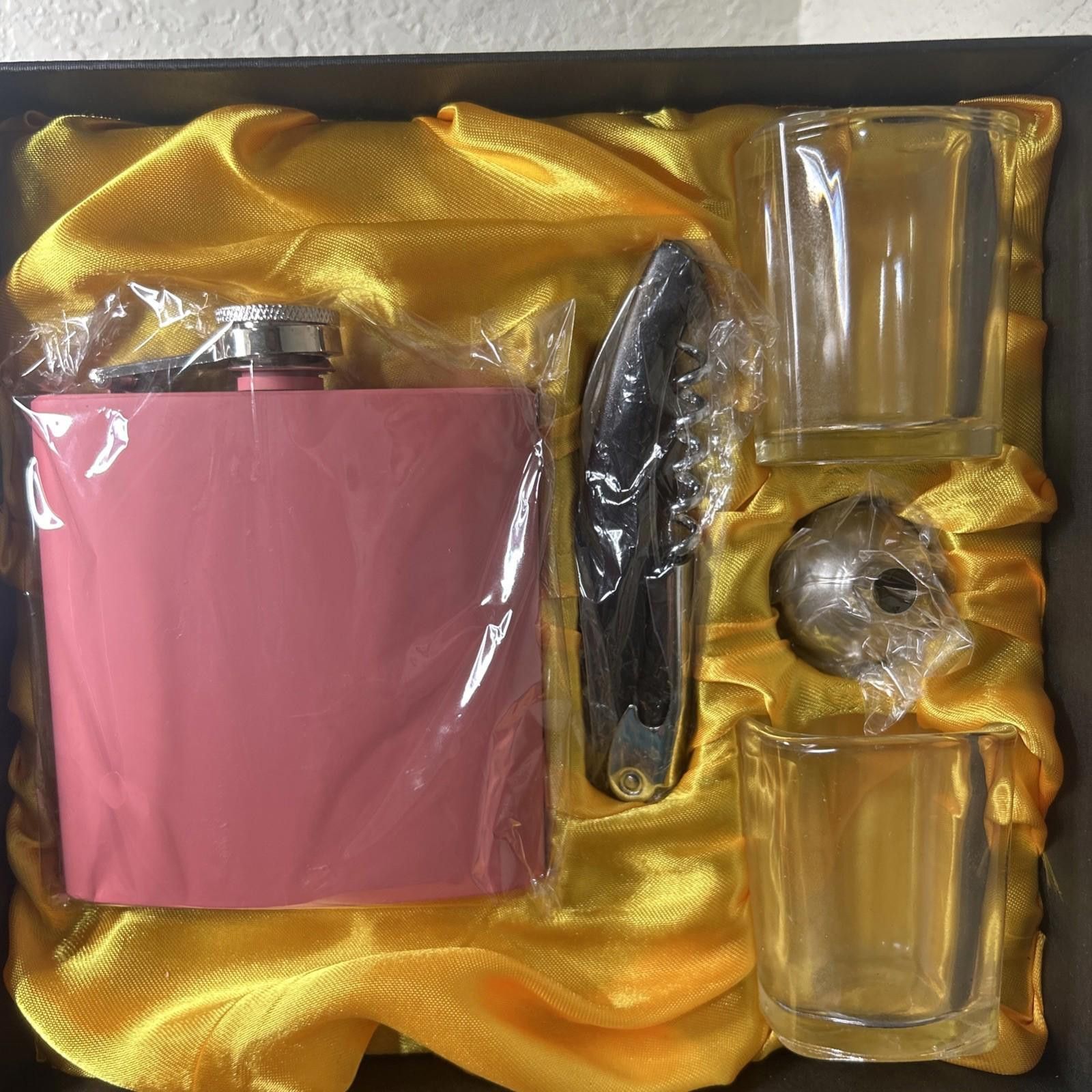 Designer PINK FLASK SET & 2 Glass Shot Glasses And Corkscrew GIFT BOX Size ONE SIZE - 6 Thumbnail