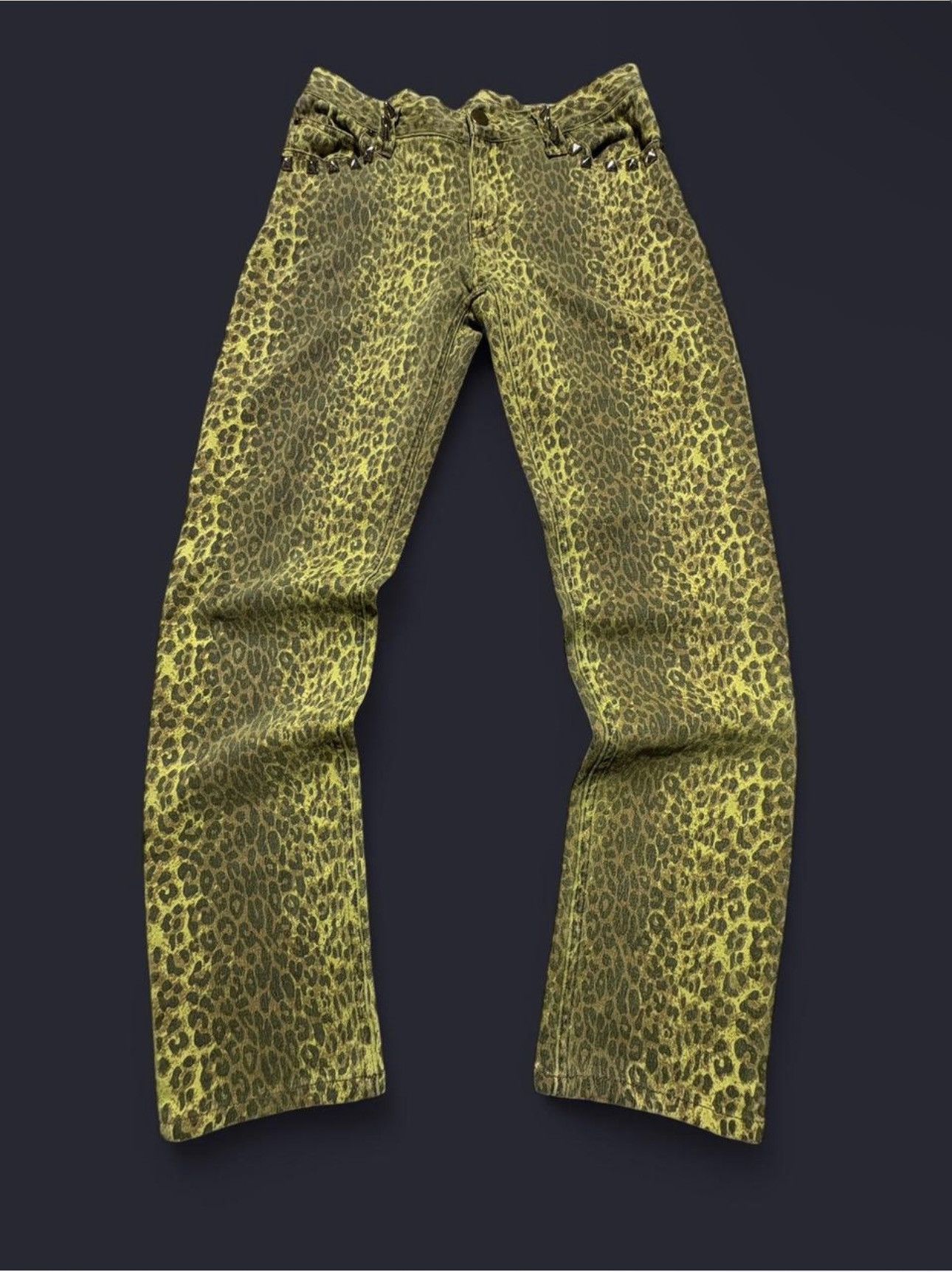 Japanese Brand Leopard print punk jeans with studded pockets Size US 29 - 1 Thumbnail