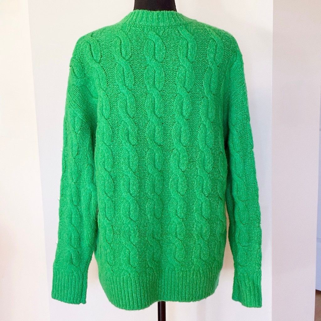 Other Skies are Blue Green Cable Knit Pearl Embellished Sweater XS Size XS / US 0-2 / IT 36-38 - 12 Thumbnail