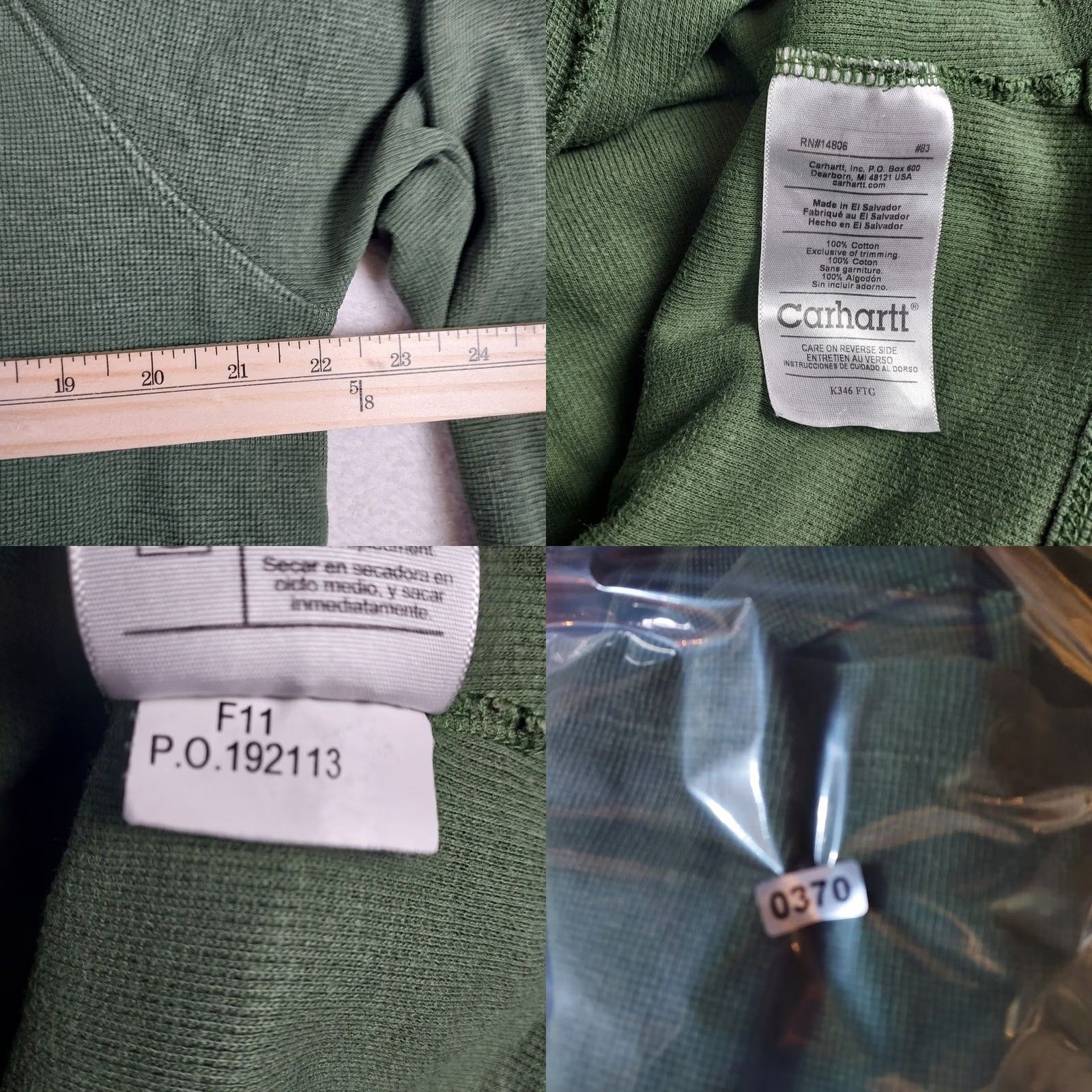 Carhartt Carhartt Waffle Knit Quarter Zip Pullover Sweatshirt Green 100% Cotton Men’s L Size US L / EU 52-54 / 3 - 8 Thumbnail