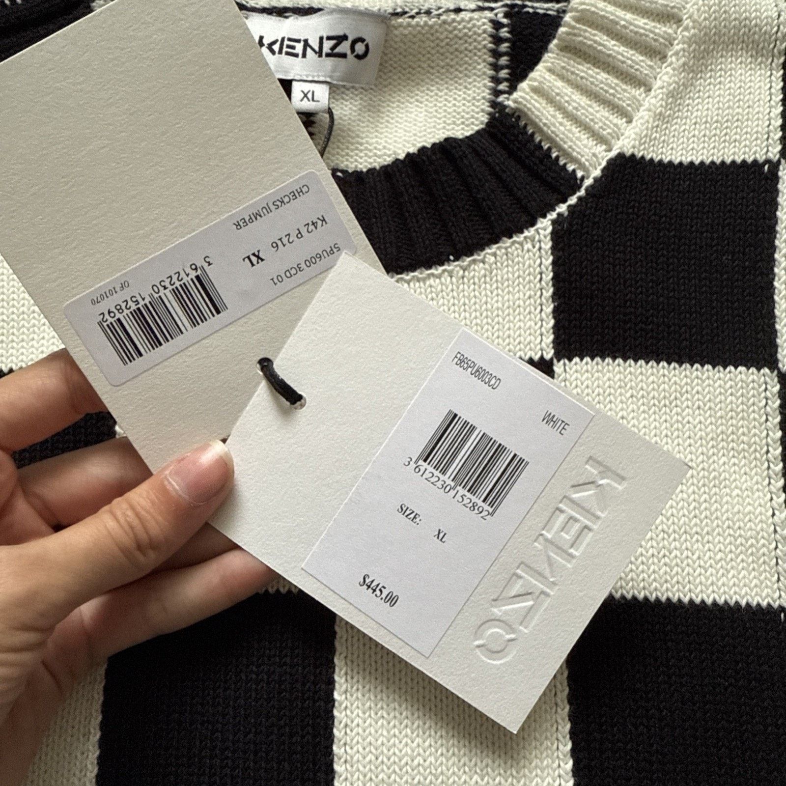 Kenzo Kenzo Black & White Check Sweater Size XL Size US XL / EU 56 / 4 - 6 Thumbnail