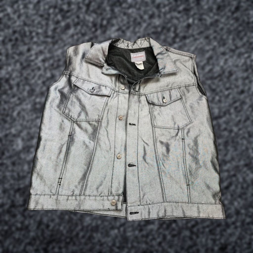Denime VINTAGE LA 90s Men's 3X Denim Jean Vest Black Cotton Blend Button Up Casual Winter WW2 Theme Size US 39 - 1 Thumbnail
