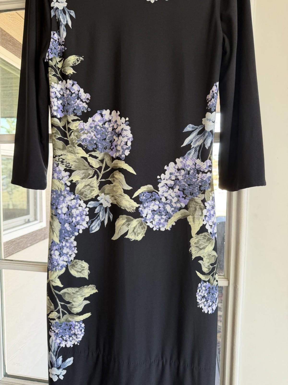Other WHBM Small 3/4 Long Sleeve Floral Stretch Black Periwinkle Size S / US 4 / IT 40 - 7 Thumbnail