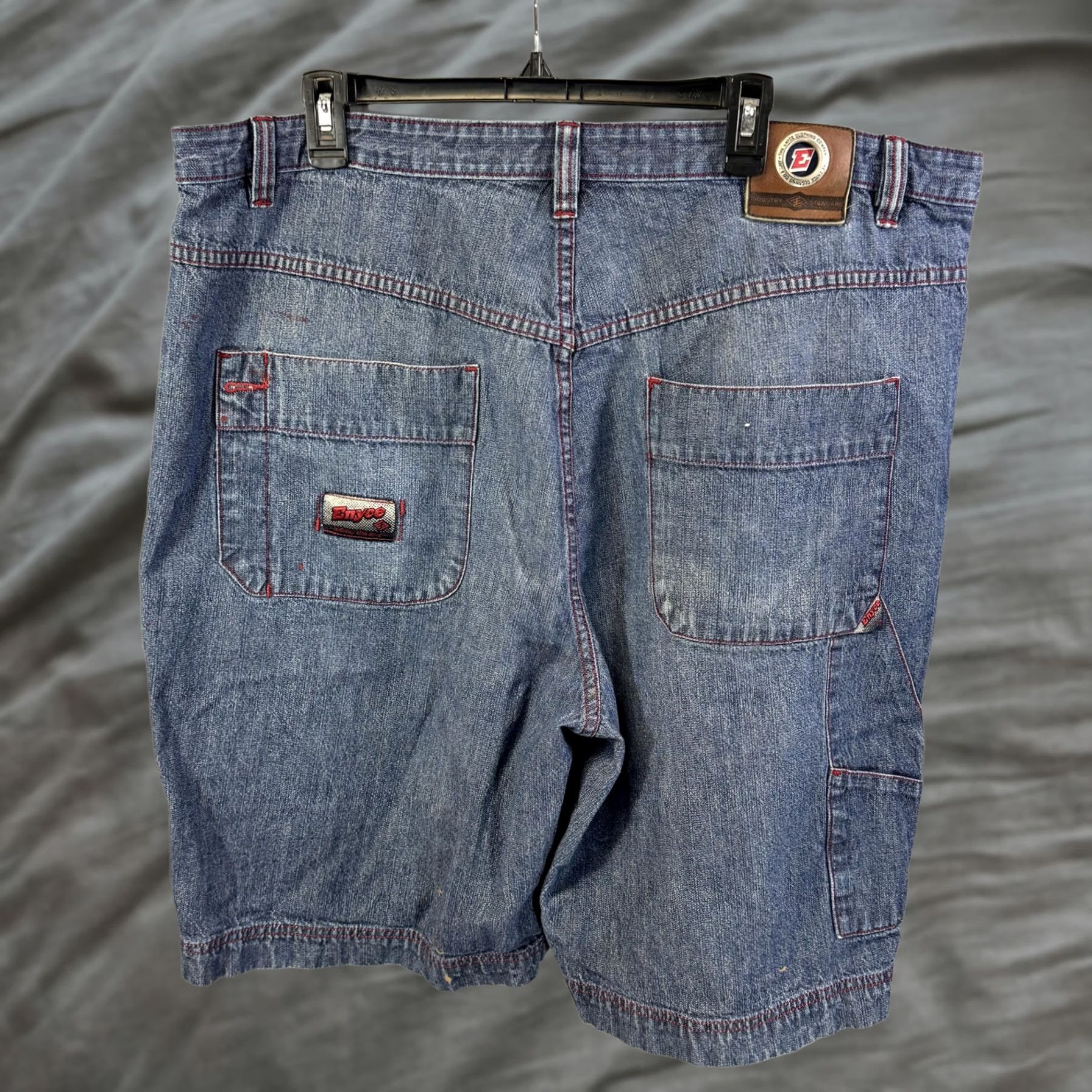 Enyce Enyce Denim Shorts Mens 42 Blue Red Stitch Carpenter Paint Splatter Baggy Hip Hop Shorts Mens 42 Size US 42 / EU 58 - 1 Thumbnail