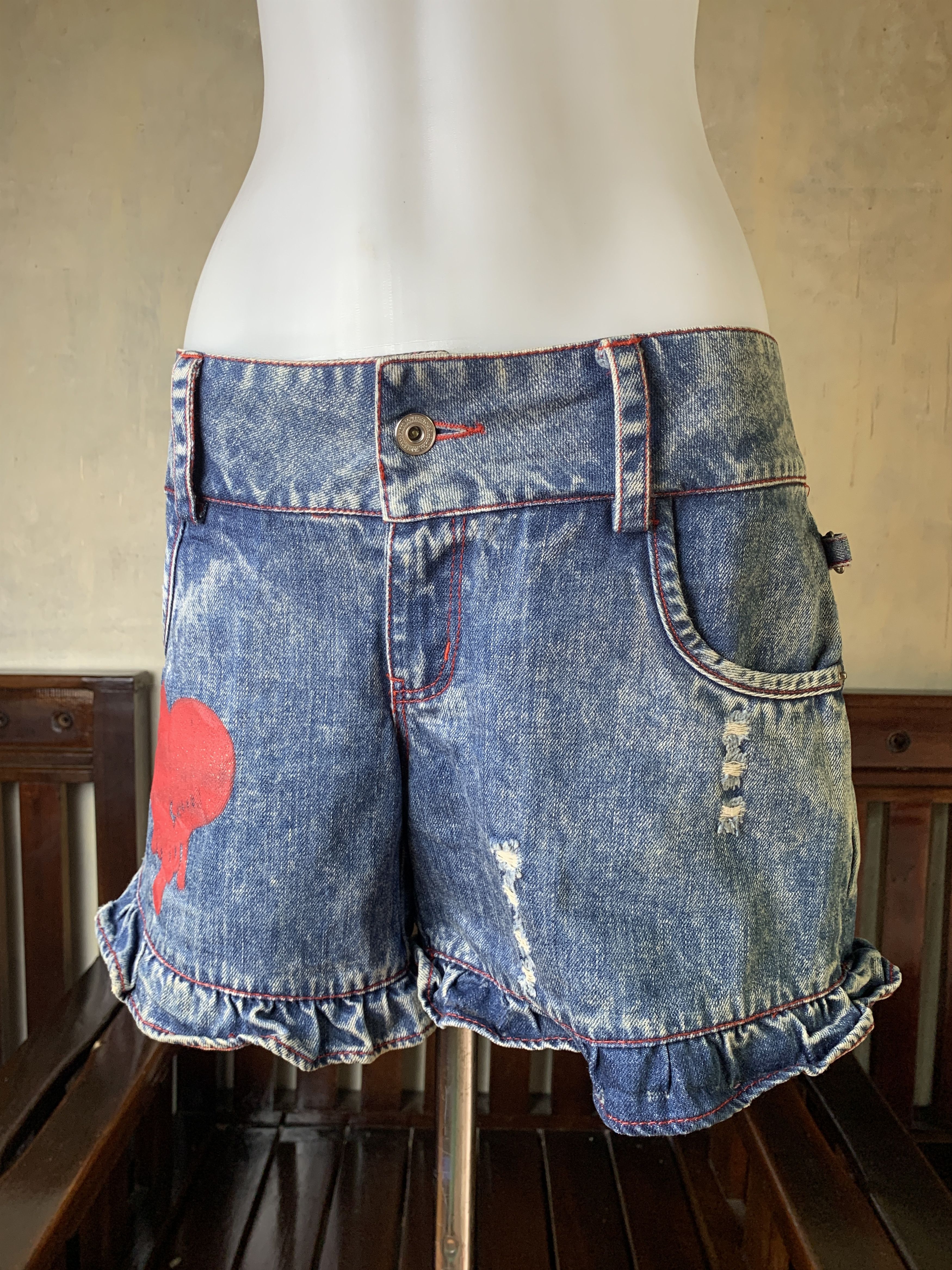 Super Lovers Super Lovers Japan Washed Blue Ruffle Shorts (31) Size 31" - 2 Thumbnail