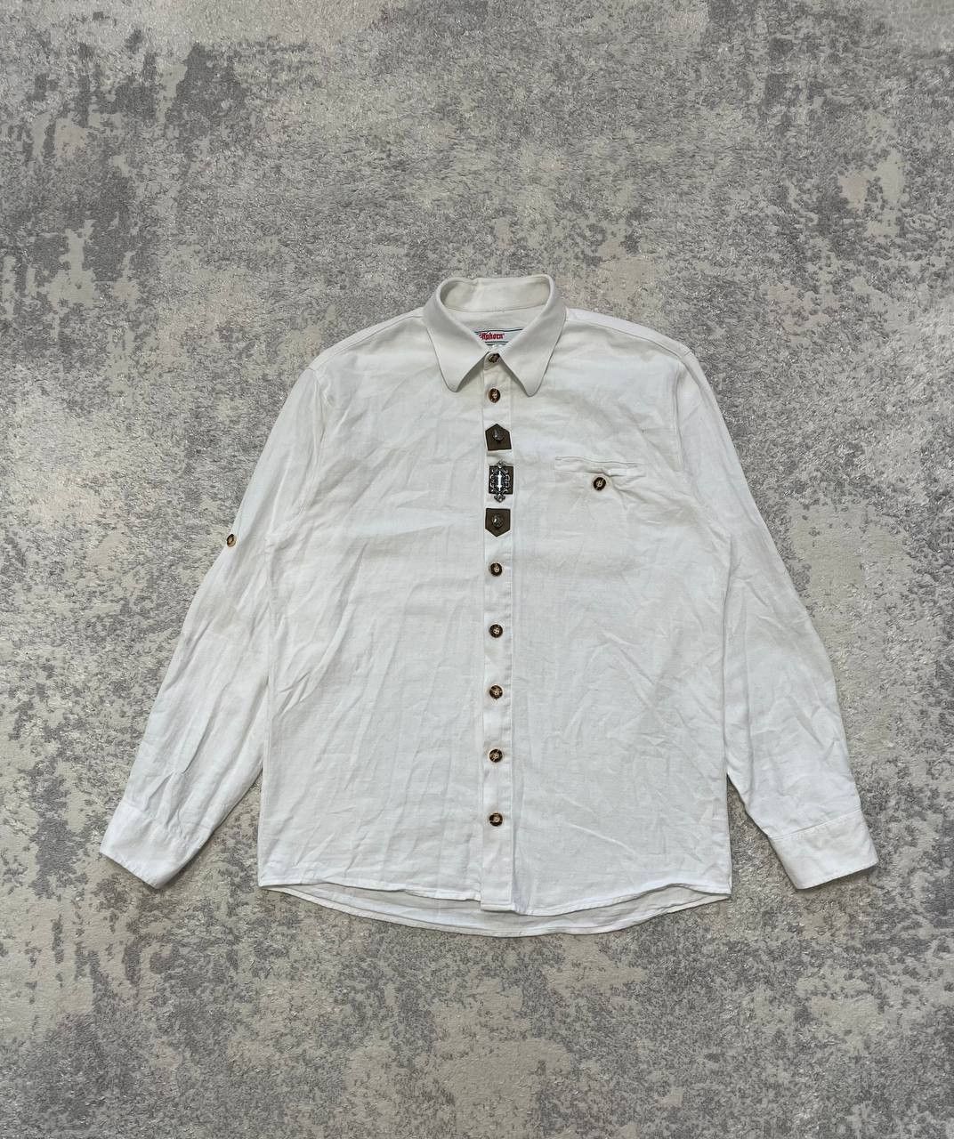Other Alphorn Trachten Shirt Mens White Embroidered Folk Bavarian Size US L / EU 52-54 / 3 - 1 Thumbnail