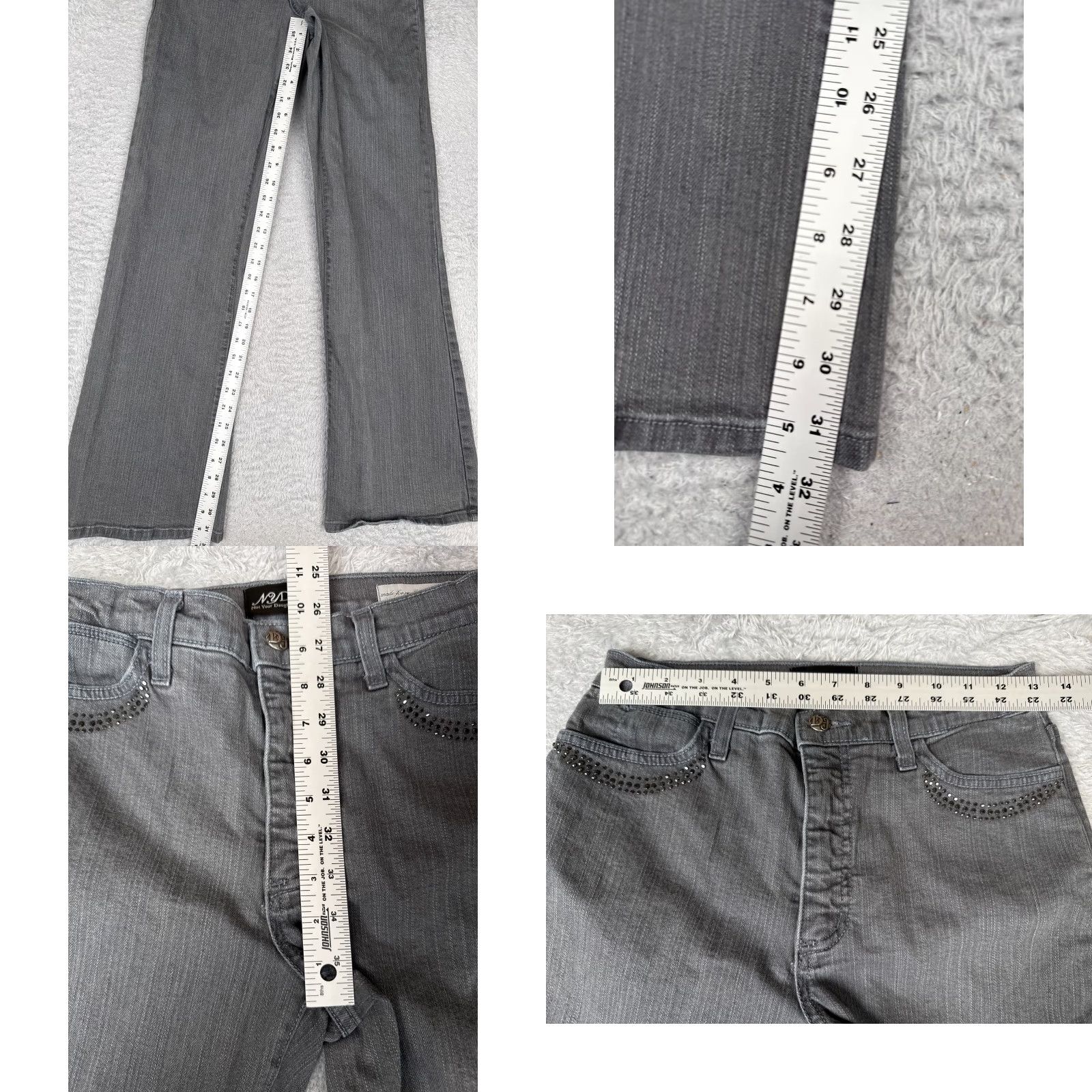 NYDJ VINTAGE NYDJ Jeans Womens 4 Gray Denim Flared Leg Cotton Blend 26x32 Medium Inseam 32 Size 27" / US 4 / IT 40 - 8 Thumbnail