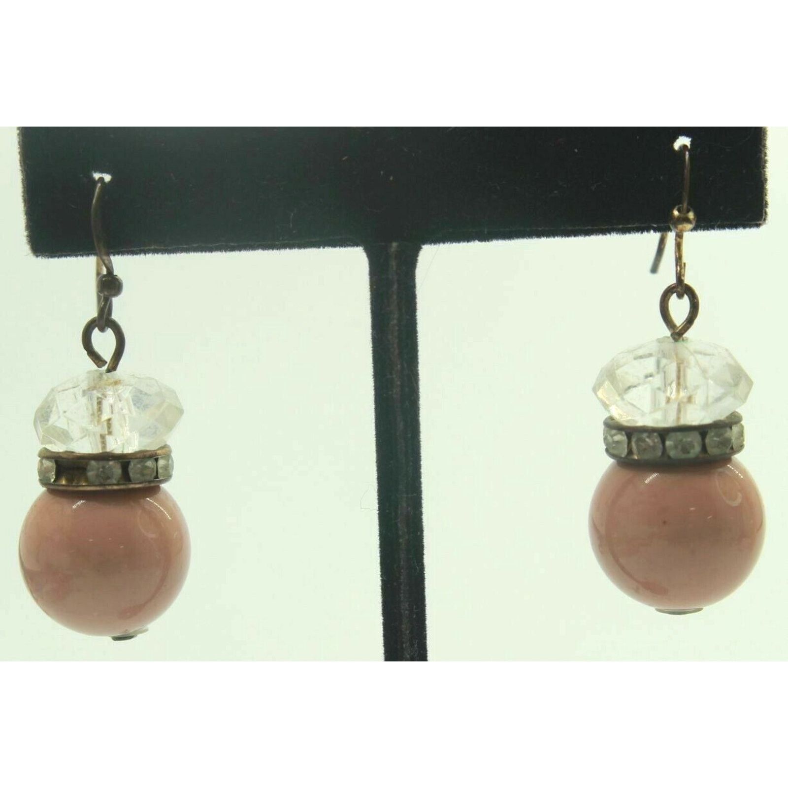 Other Mid Century Pink Green Clear Necklace Earring Set • 24" Size ONE SIZE - 3 Thumbnail