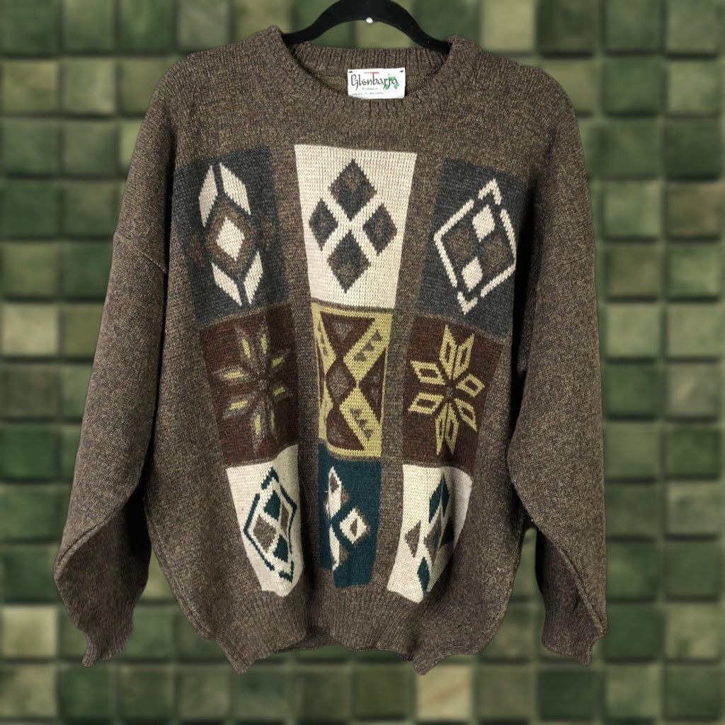 Vintage VINTAGE Glenbarra Sweater Crewneck Mens Large Brown Wool Geometric Ireland 90s Crew Neck Geometric Wool Ireland Mens Large Brown Size US XL / EU 56 / 4 - 1 Thumbnail