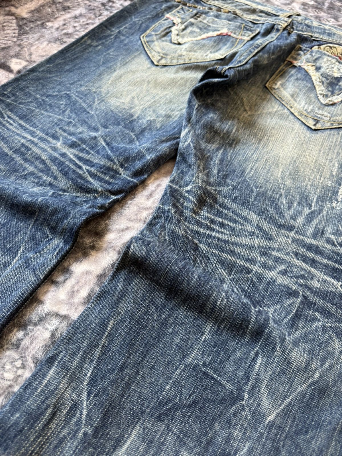 If Six Was Nine Red Peper Japan Faded Wrinkle Wash Flared Wide Leg Jeans Size US 36 / EU 52 - 18 Thumbnail
