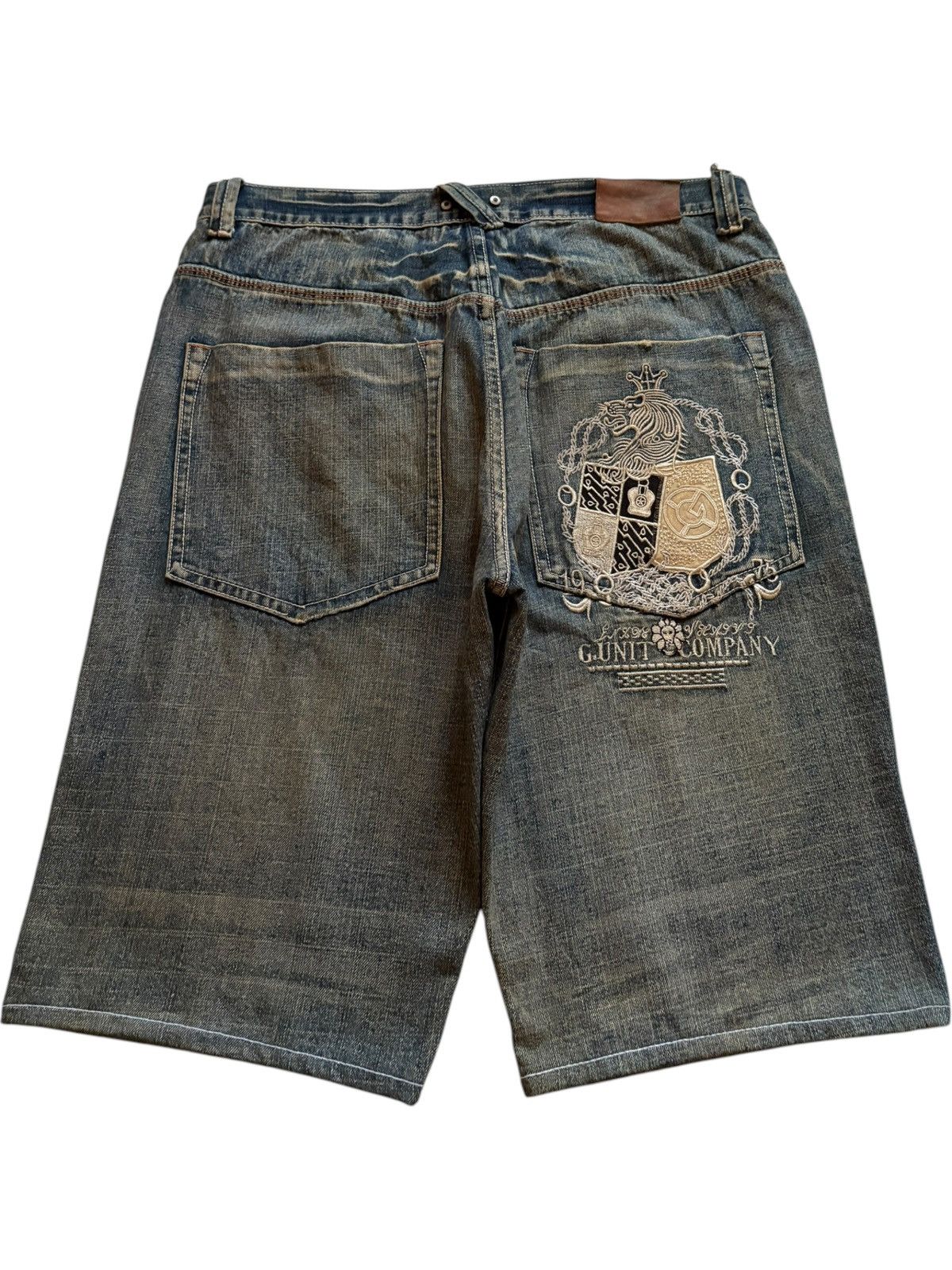 G-Unit × Japanese Brand Vintage Japanese G Unit Mud Wash Embroidery Jean Shorts Jort Size US 37 - 2 Thumbnail