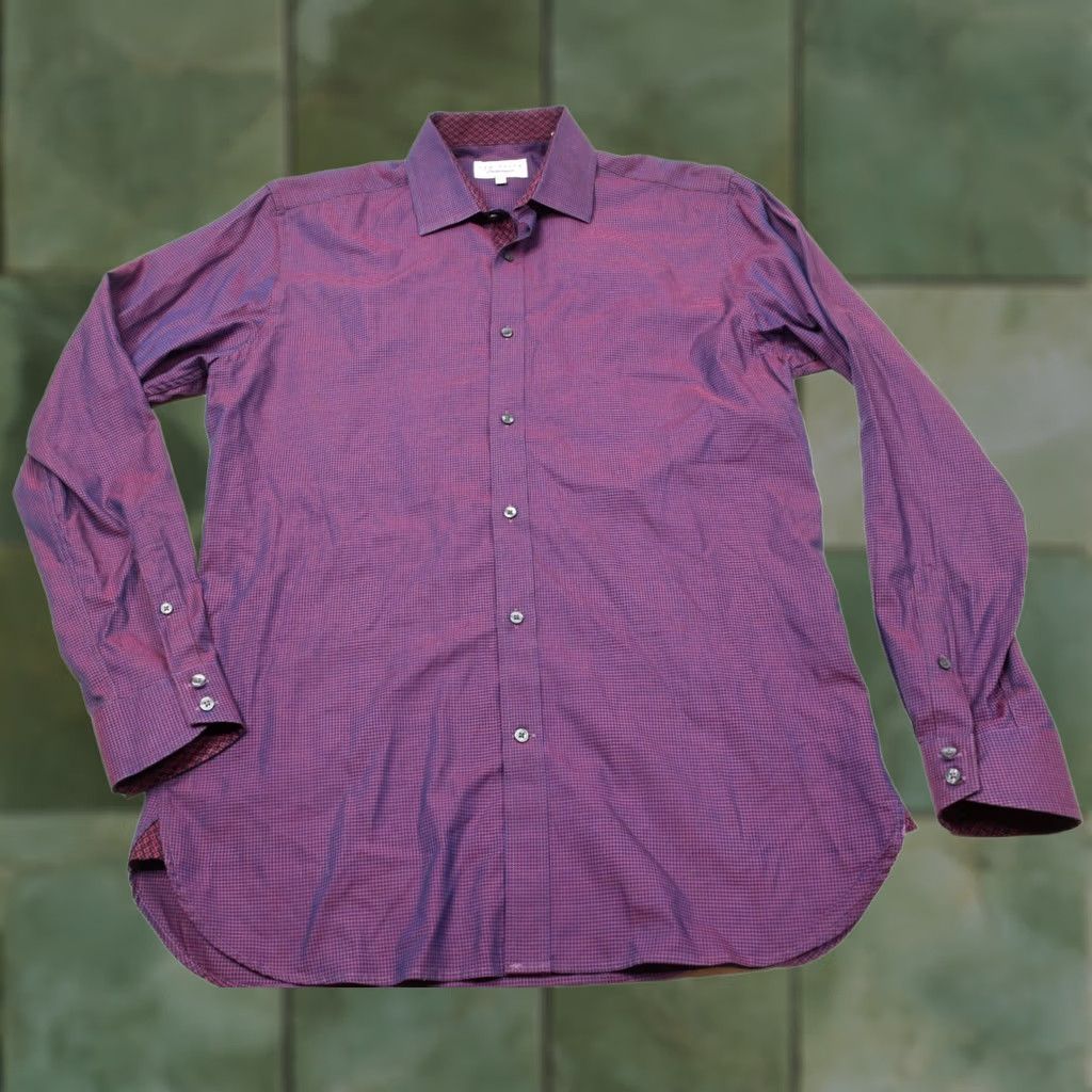 Ted Baker Ted Baker Endurance Shirt Mens 15.5 Purple Check Long Sleeve Button-Up Cotton Shirt Size US L / EU 52-54 / 3 - 1 Thumbnail