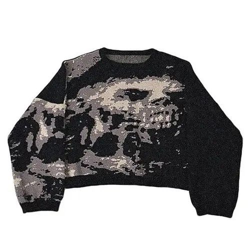 image of Vintage Gothic Skeletons Pullover Autumn Harajuku Cotton in Black, Men's (Size Medium)