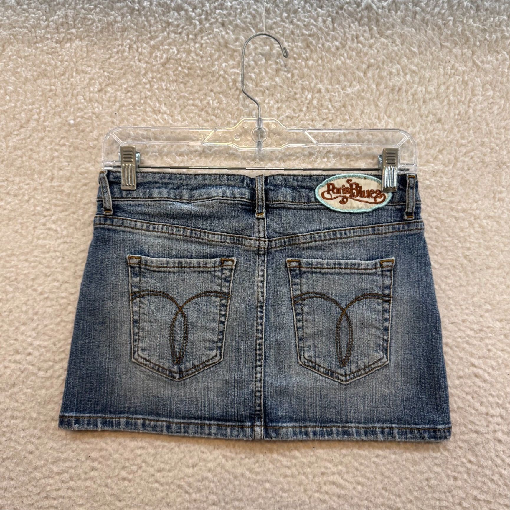 Vintage VINTAGE Paris Blues Denim Mini Skirt Bluse 00 0 23 24 Low Rise Medium Wash Blue Womens Size 24" / US 00 / IT 34 - 2 Thumbnail