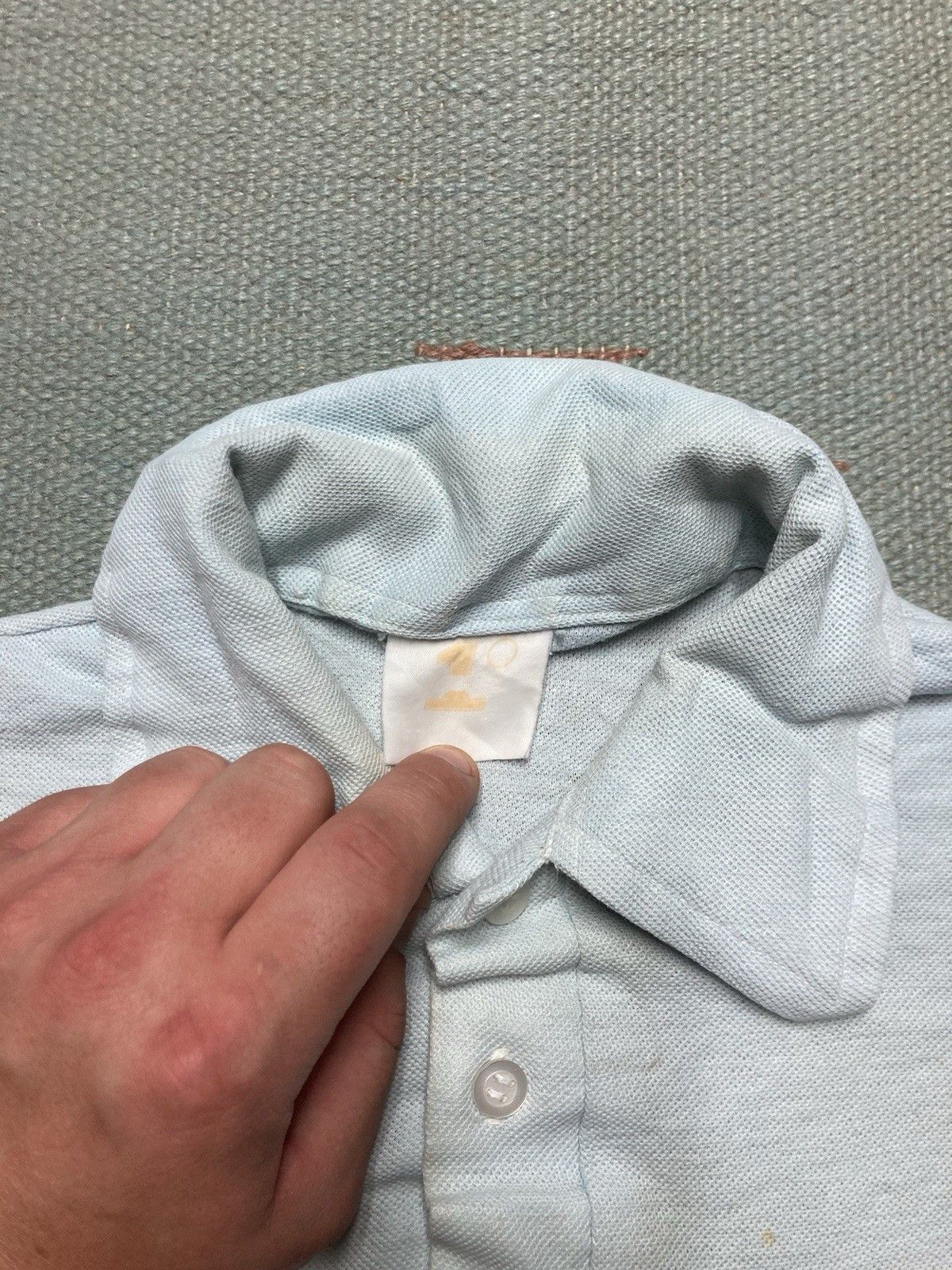 Vintage Vtg 70s 80s polo shirt paint stained light blue boxy medium Size US M / EU 48-50 / 2 - 7 Thumbnail