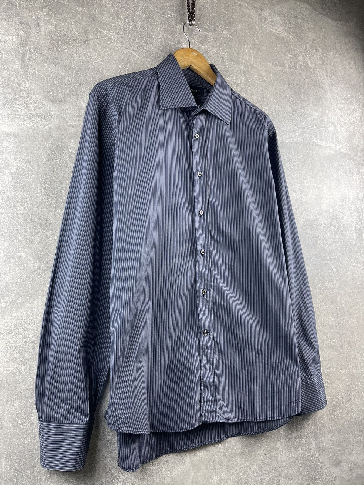 Canali CANALI Luxury Blue Dress Striped Shirt 100% Cotton Size US XS / EU 42 / 0 - 2 Thumbnail