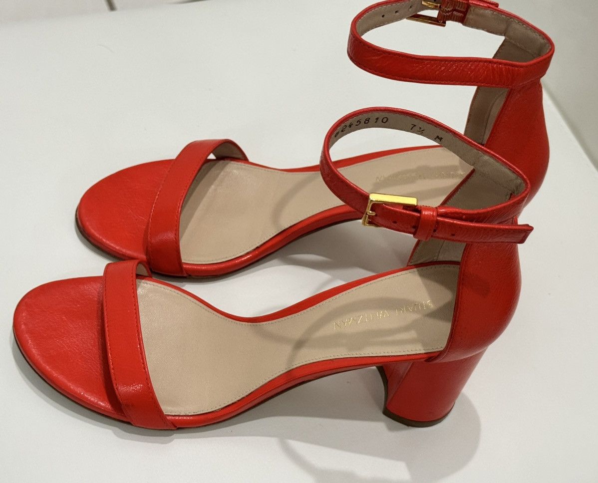 Stuart Weitzman Stuart Weitzman Red Leather Strappy Block Sandals Buckle Size US 7.5 / IT 37.5 - 5 Thumbnail