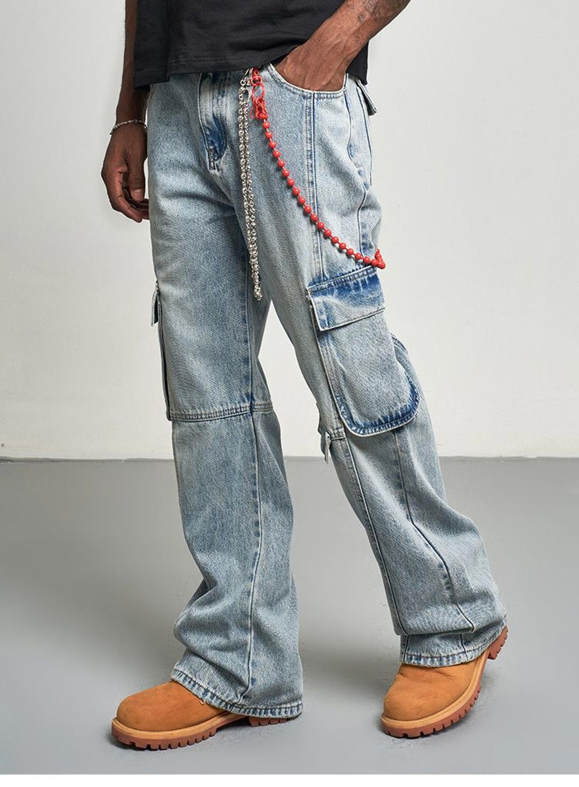Japanese Brand Blue Washed Cargo Flared Denim Jeans Size US 32 / EU 48 - 1 Thumbnail