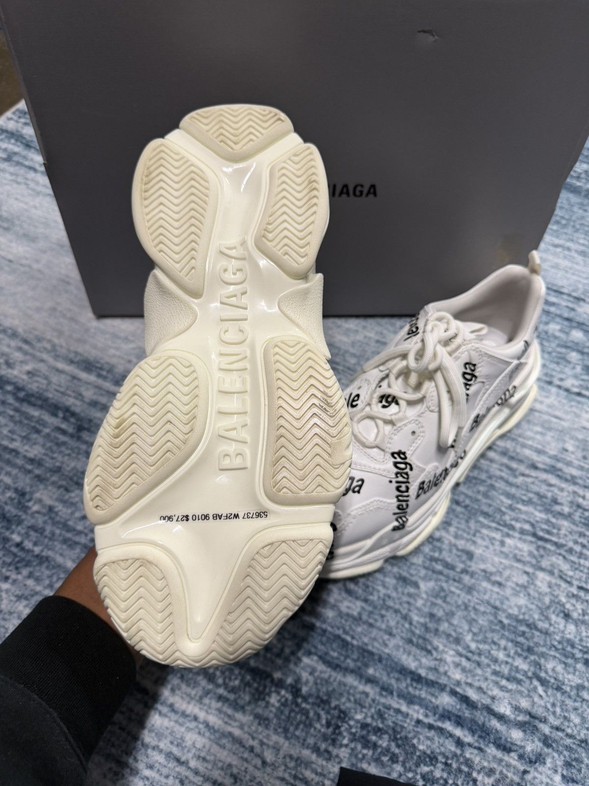Balenciaga Balenciaga Triple S Logotype Sneakers White / Black Size US 8 / EU 41 - 3 Thumbnail