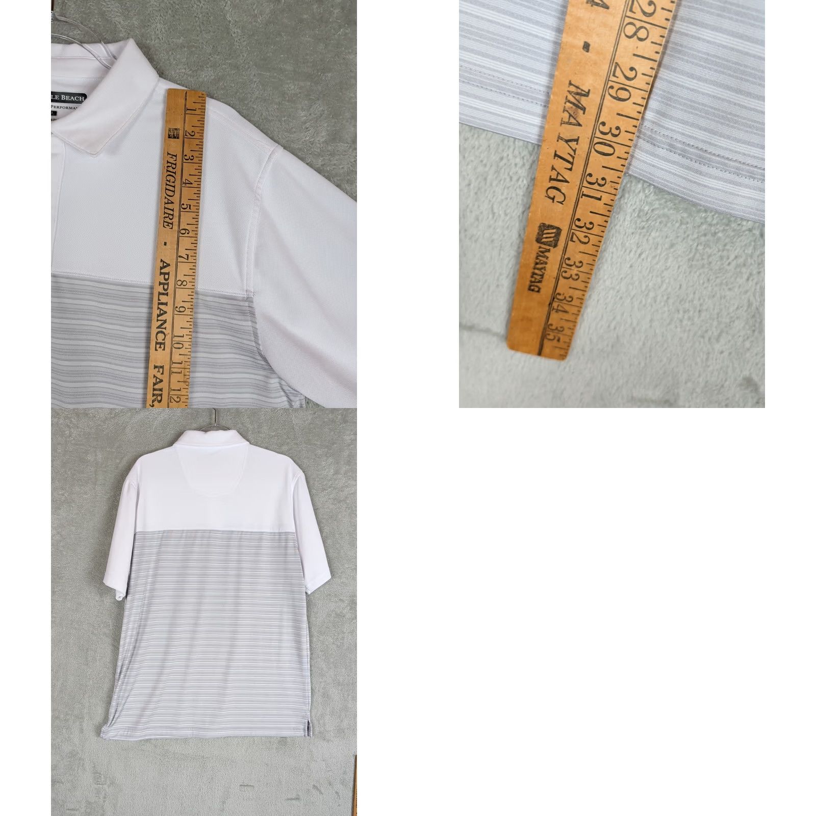 Vintage Pebble Beach Dry-Luxe Performance Polo Shirt Mens Large Gray White Striped Breathable Easy Care Golf Tennis Shirt Size US L / EU 52-54 / 3 - 8 Thumbnail