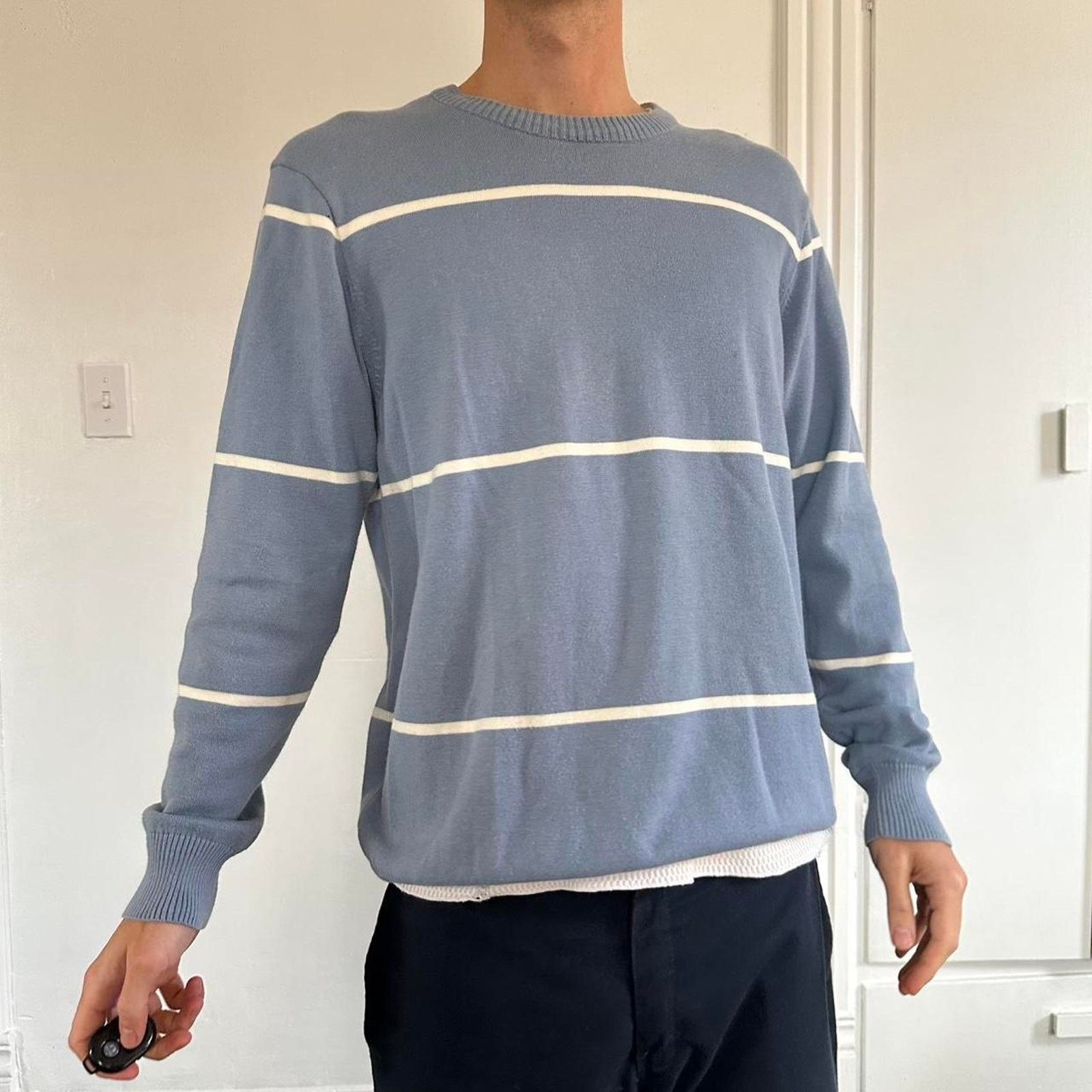 Old Navy Vintage Y2K 00s Blue White Striped Old Navy Pullover Sweater Size US L / EU 52-54 / 3 - 1 Thumbnail