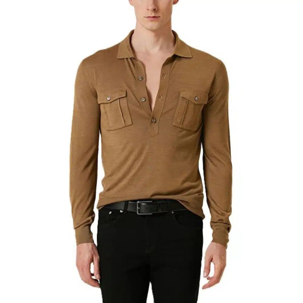 Tom Ford o1loc1c0426 KPL026 Viscose Silk Polo Shirt in Brown Size US M / EU 48-50 / 2 - 1 Preview
