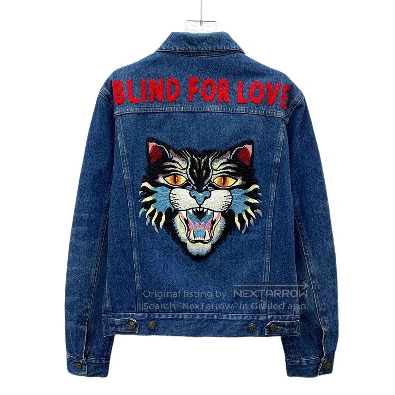 Gucci Gucci Dark blue elf cat embroidery washed old cotton lapel Size US S / EU 44-46 / 1 - 2 Thumbnail